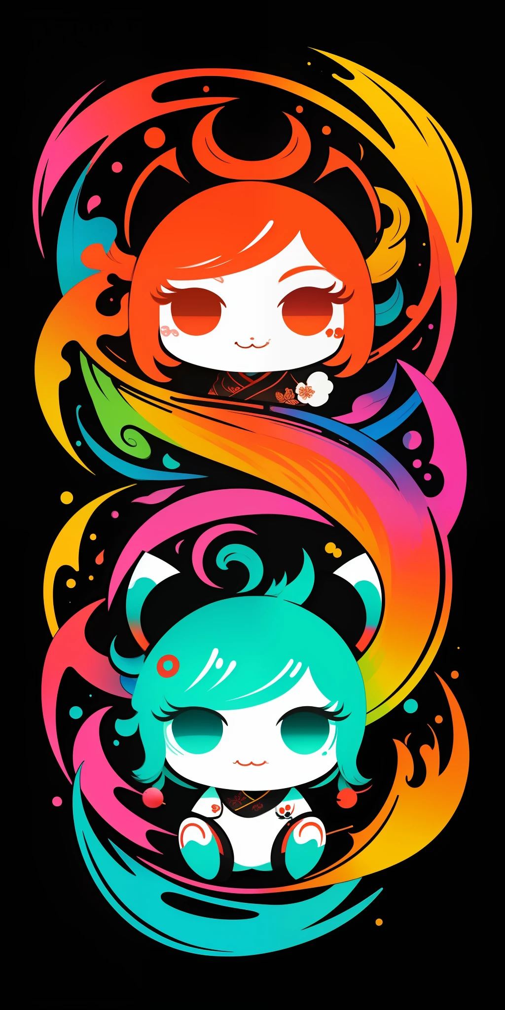 (masterpiece, best quality: 1.2), shukizuma, negative space, shuimobysim, ink painting, colorful traditional Chinese colors, Chinese motifs, (smile), looking at the viewer, color saturation, bright colors, neon