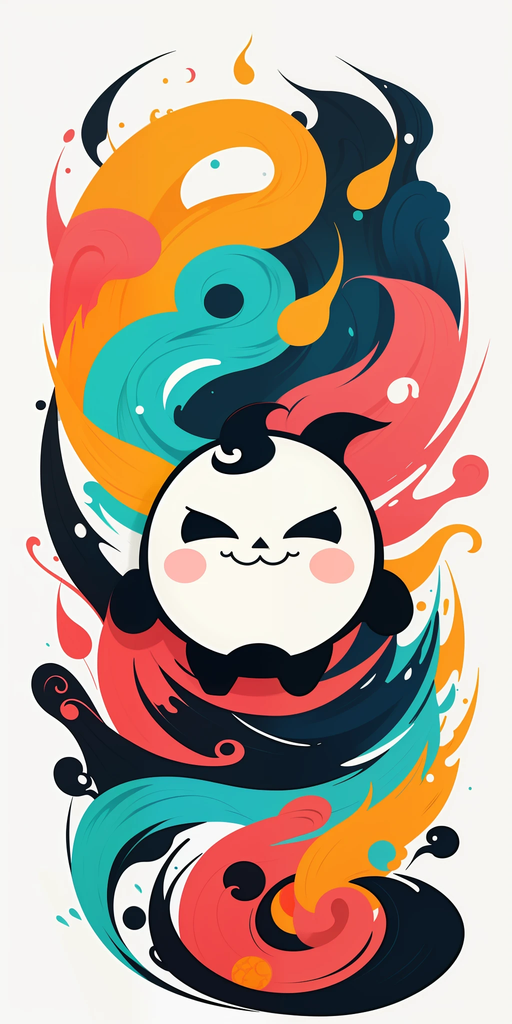 (masterpiece, best quality: 1.2), shukizuma, negative space, shuimobysim, ink painting, colorful colors, traditional Chinese, cartoon, (smile), looking at the scenes, saturation, bright colors, neon