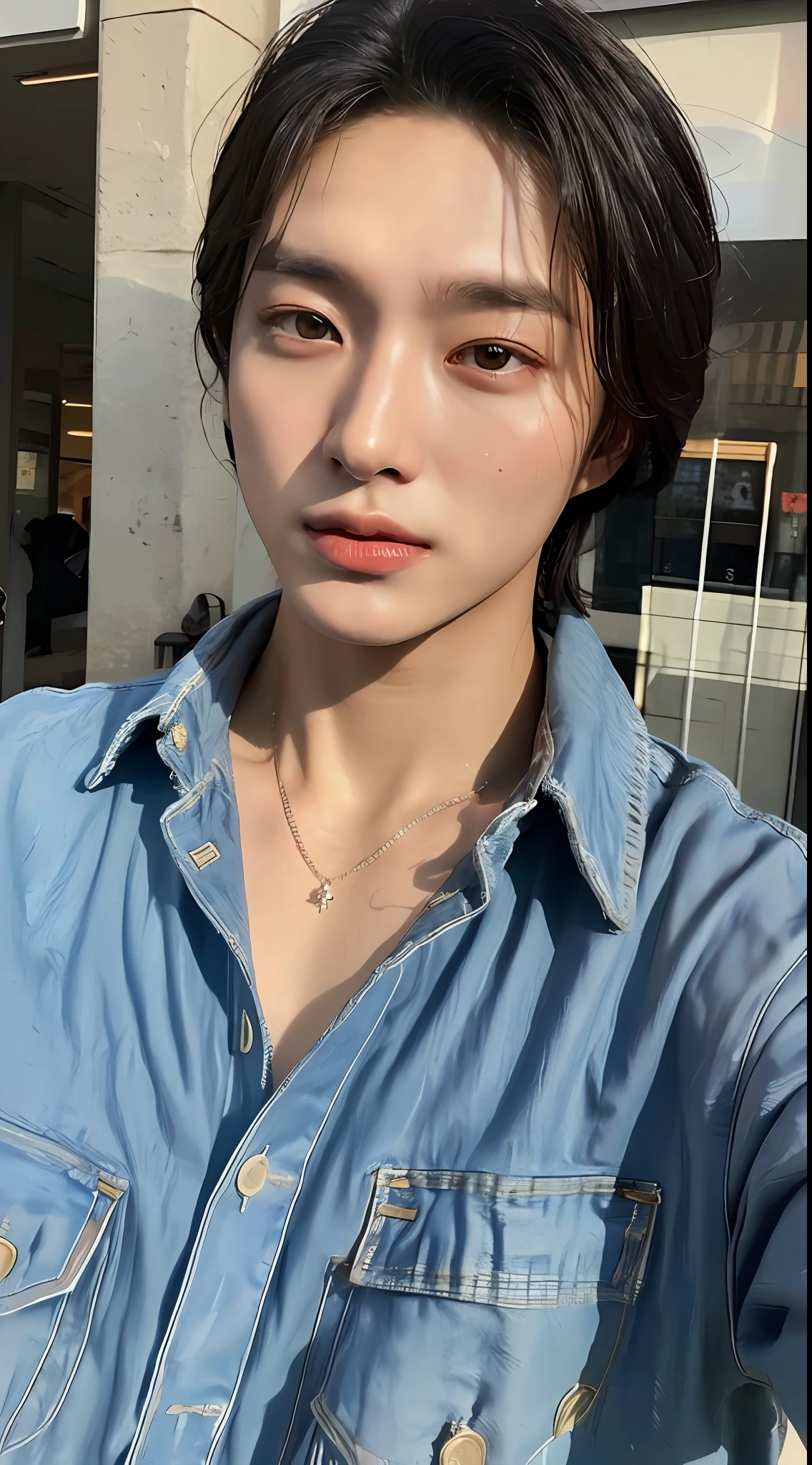 ((Best quality, 8k, Masterpiece: 1.3)), Sharp focus: 1.2, A handsome man with perfect body: 1.4, abs, (Small and beautiful hard nipple) (Thin and damp button up to shirt length: 1.1), (White shirt wet by rain), (Rain, Street: 1.2), Wet body: 1.1, Highly detailed face and skin texture,  Detailed eyes, Double eyelid, tanned skin, sexy, tan