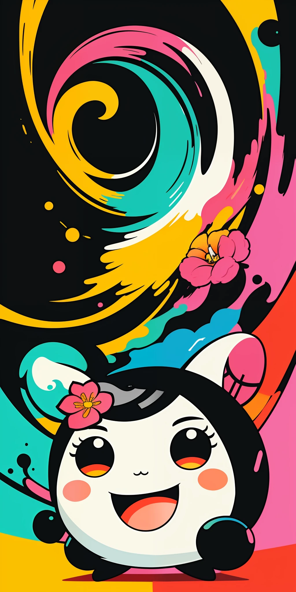 (masterpiece, best quality: 1.2), shukizuma, negative space, shuimobysim, ink painting, colorful colors, traditional Chinese, cartoon, (smile), looking at the scenes, saturation, bright colors, neon