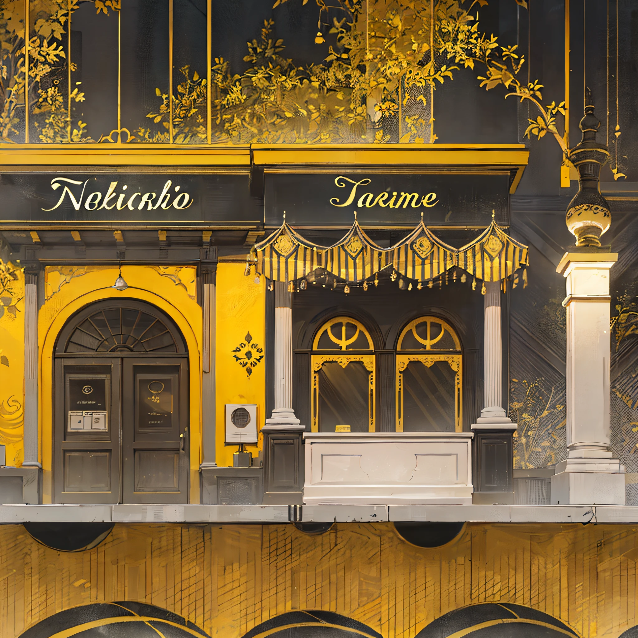 an image for a tobacco shop with a black background a mosque in vector in yellow color and a narghile well d namic --auto --s2