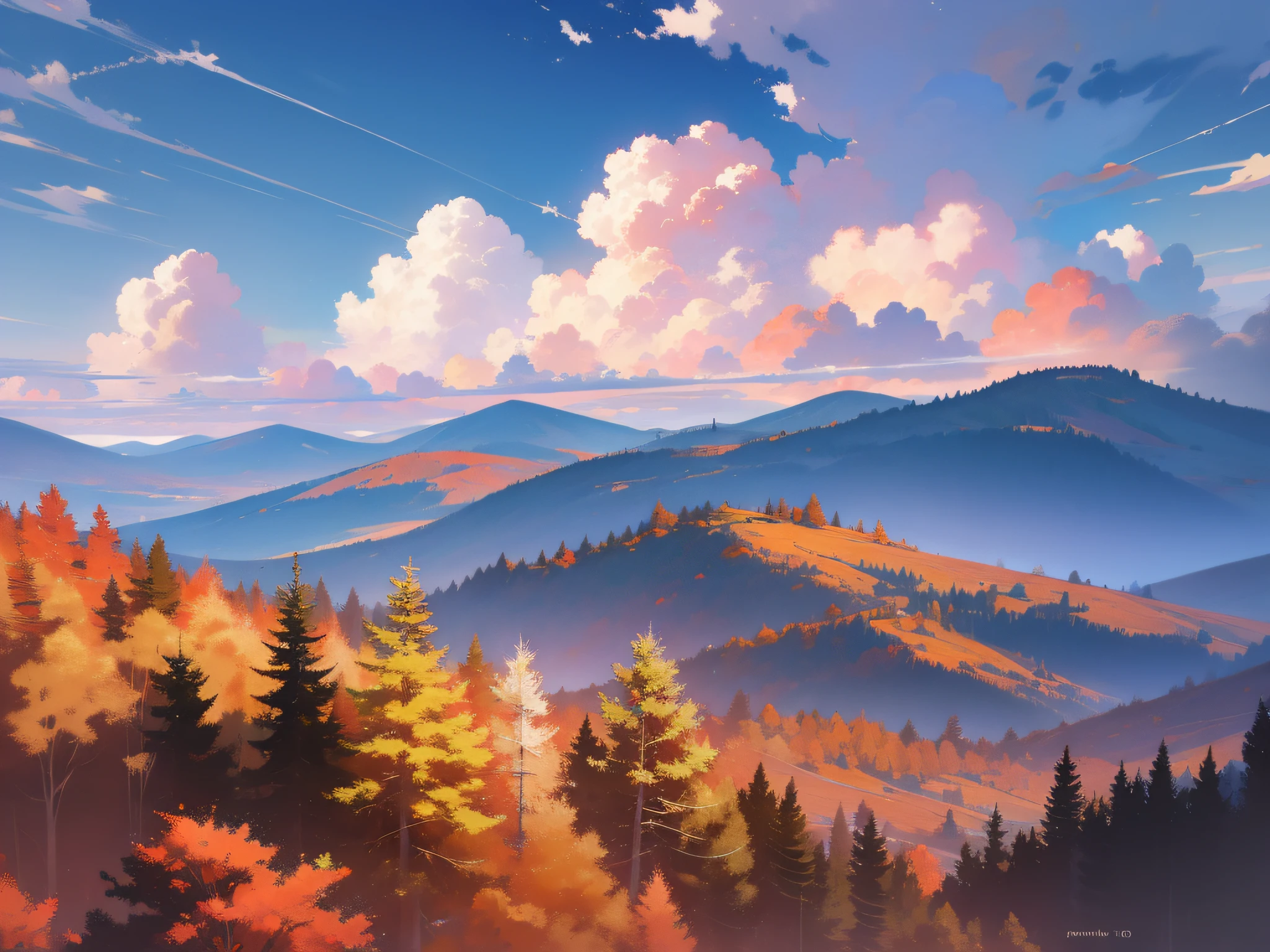 Exquisite view, sky, white clouds, fantasy, breathtaking, 8K, autumn, scenery