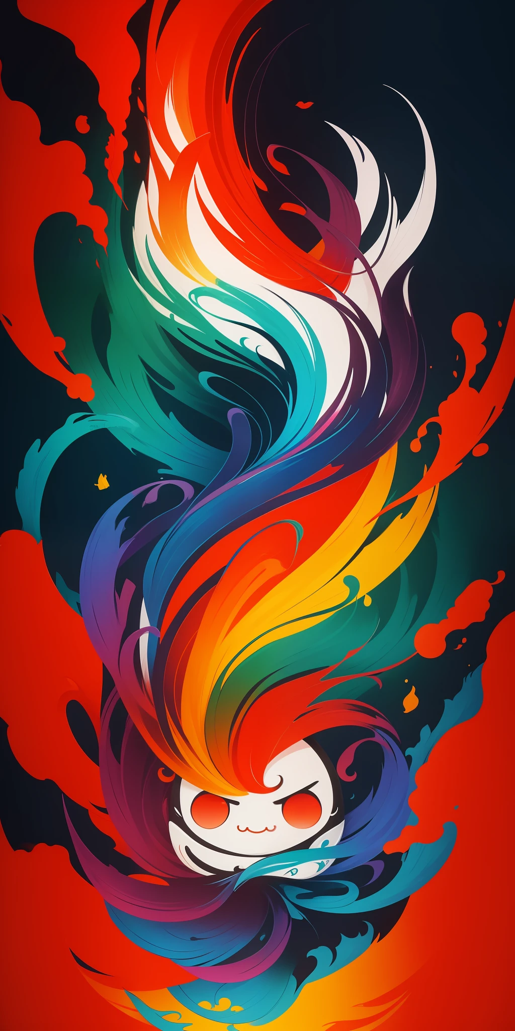 (masterpiece, best quality: 1.2), shukizuma, negative space, shuimobysim, ink painting, colorful colors, traditional Chinese, mythical fish, (smile), looking at the viewer, color saturation, bright colors, neon