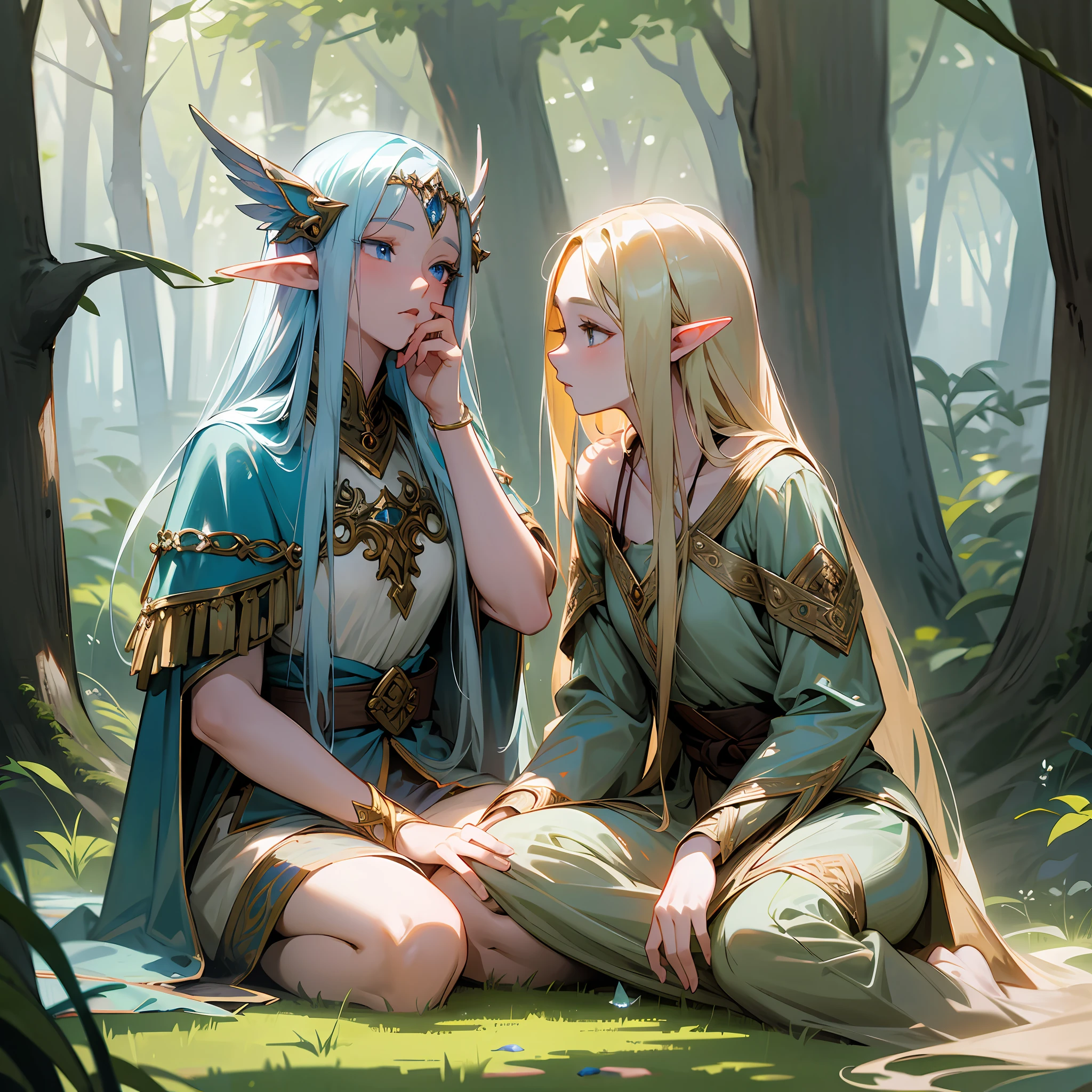 create a RAW photo, create a RAW image, masterpiece, realistic, mythical beings based on Lord of the Rings, the legend of zelda, beautiful beings, attractive, in a conversation, image with depth, 8k, visual beauty --auto --s2