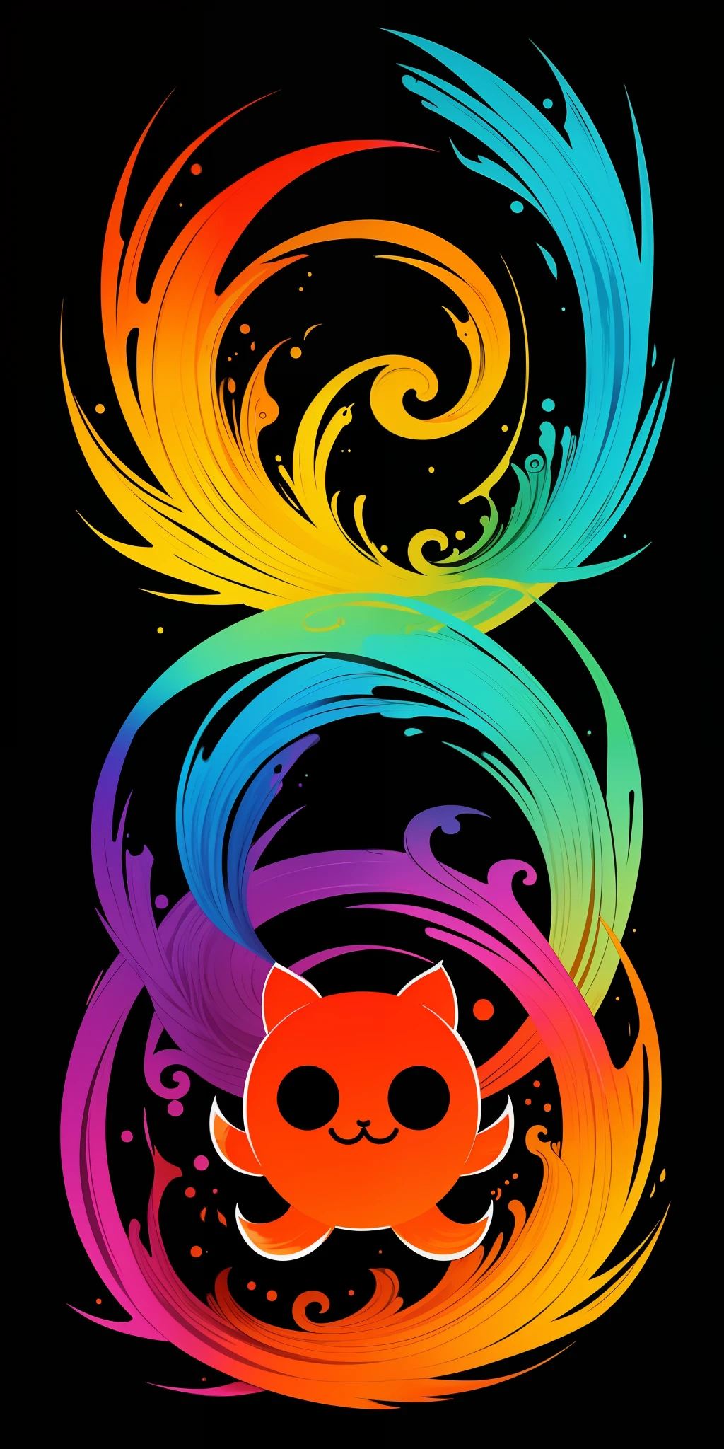 (masterpiece, best quality: 1.2), shukizuma, negative space, shuimobysim, ink painting, colorful colors, traditional Chinese, mythical fish, (smile), looking at the viewer, color saturation, bright colors, neon