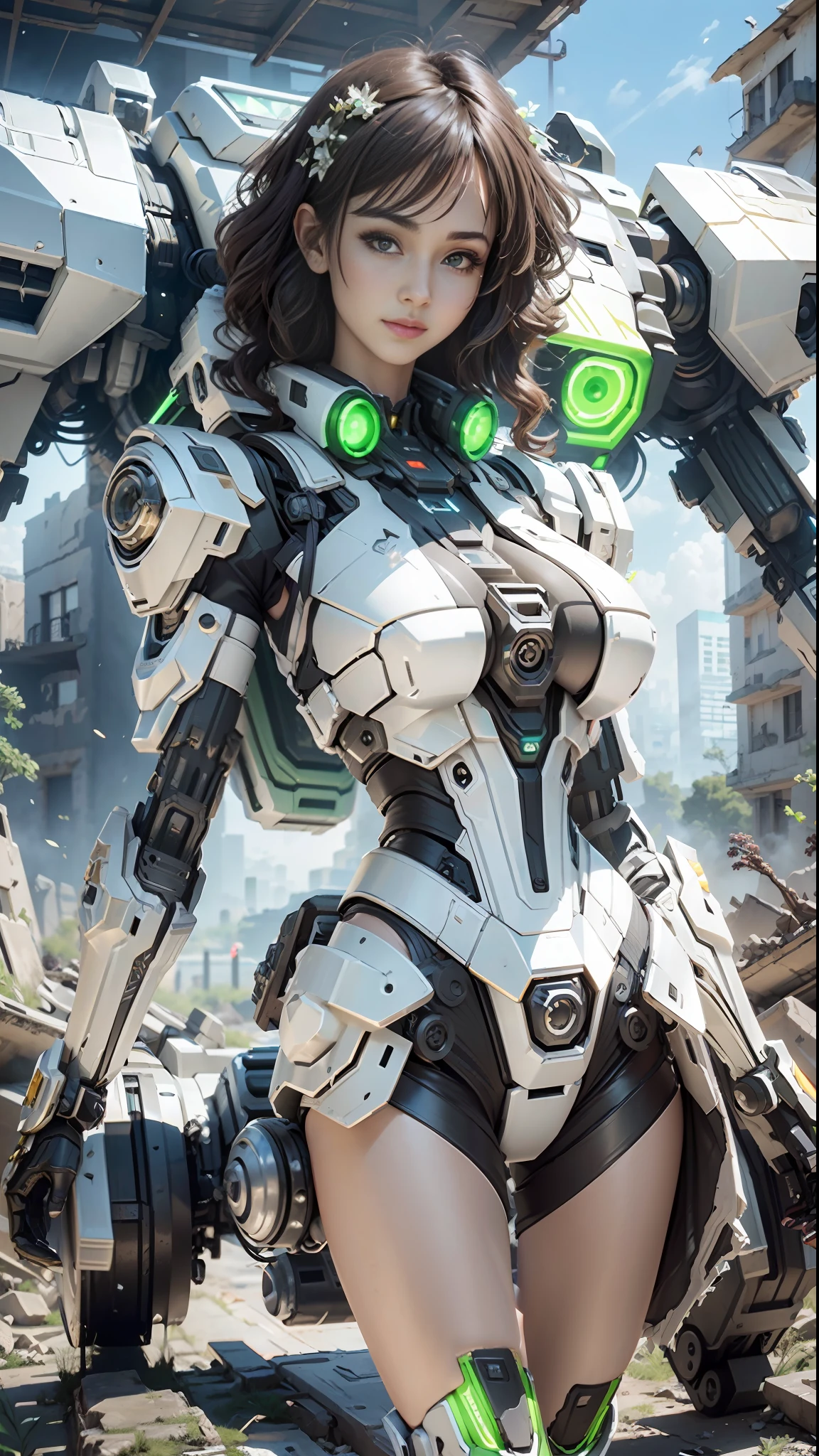 ((Best Quality)), ((Masterpiece)), (Very Detailed:1.3), 3D, Shitu-mecha, Beautiful cyberpunk super sexy big breasts woman with her mecha in the ruins of a city in the forgotten war, ancient technology, HDR (High Dynamic Range), ray tracing, NVIDIA RTX, super resolution, Unreal 5, subsurface scattering, PBR texture, post-processing, anisotropic filtering, depth of field, maximum sharpness and sharpness, multi-layer texture, albedo and highlight maps, Surface shading, accurate simulation of light-material interactions, perfect ratios, octane rendering, duotone lighting, low ISO, white balance, rule of thirds, wide aperture, 8K RAW, high efficiency sub-pixels, subpixel convolution, luminous particles, light scattering, Tyndall effect