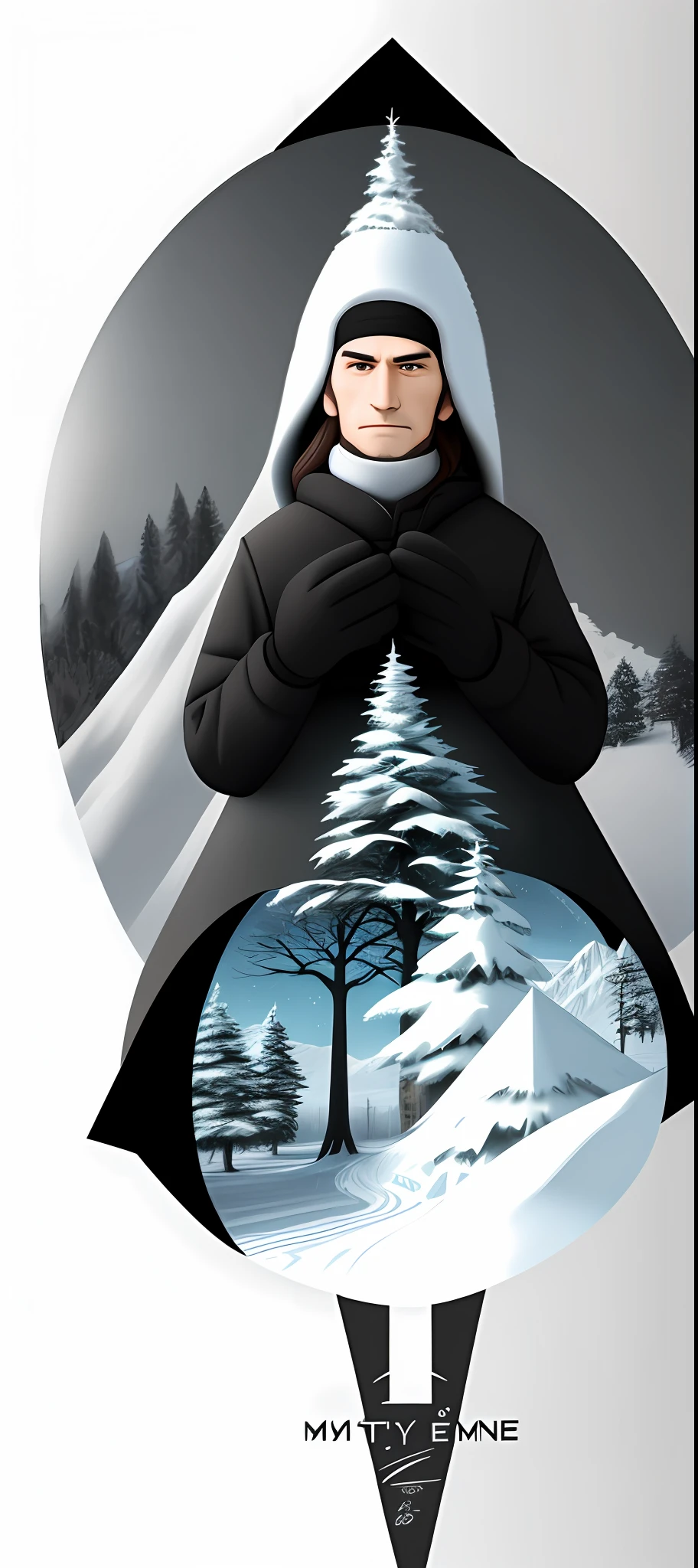 a spruice tree in a winter landscape, tshirt design, rzminjourney, vector-art