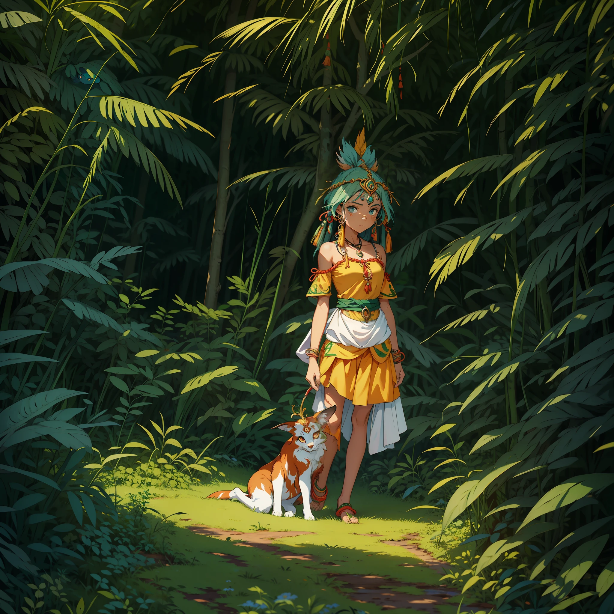 create an illustration of the curupira, The Curupira is a mythical being of Brazilian folklore known for being the guardian of the forest and for punishing those who enter it to cut down trees or hunt the animals