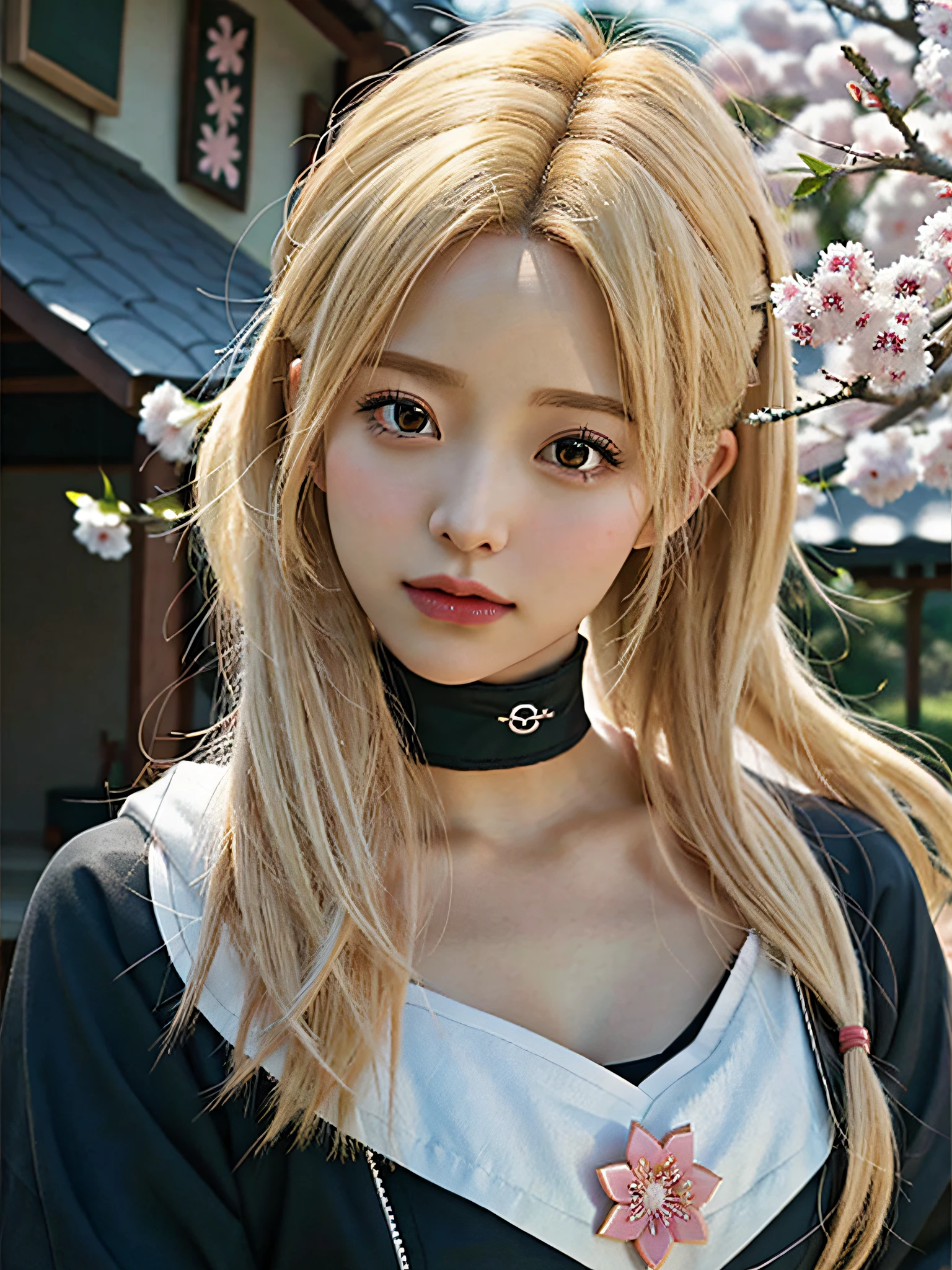 Highest quality, (realistic) masterpiece, 8k, best quality, close-up of a woman with blonde hair and a black top, from Naruto, Sakura Haruno, Sakura Haruno, female anime character, Sakura Haruno in sage mode, inspired by Nanmi Morikage, as an anime character, Kunoichi, anime character, from Naruto, Uchiha Itachi, anime woman