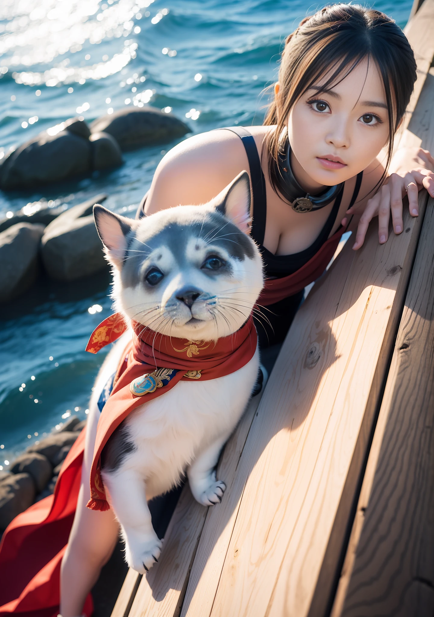 a cartoon seal with a bandana around its neck, concept art by Kishi Ganku, pixiv, shin hanga, ivan seal, shirabii, safebooru anime image, yuruyuri, the seal of fortune, official art, marin kitagawa fanart, awwwww, shuushuu anime image, gelbooru anime image, official illustration