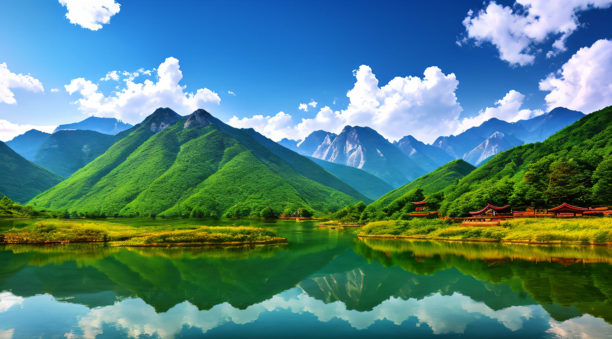 A beautiful Korean mountain and lake, (masterpiece), (portrait), (raw photo), (highly detailed CG unity 8k wallpaper) intricate, sharp focus, dramatic, realistic art