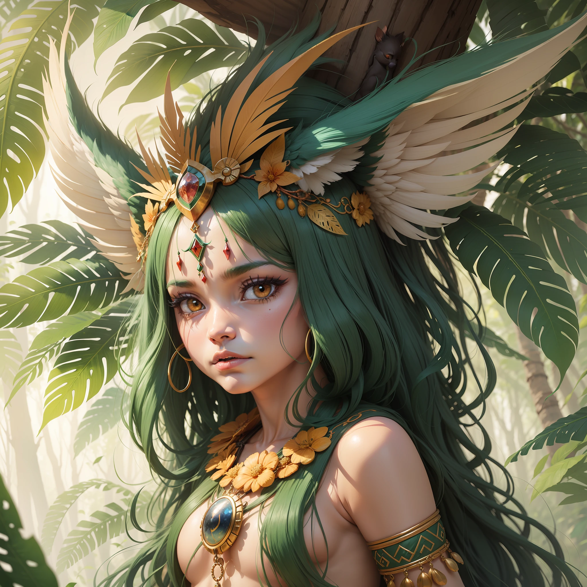 create an illustration of the curupira, The Curupira is a mythical being of Brazilian folklore known for being the guardian of the forest and for punishing those who enter it to cut down trees or hunt the animals