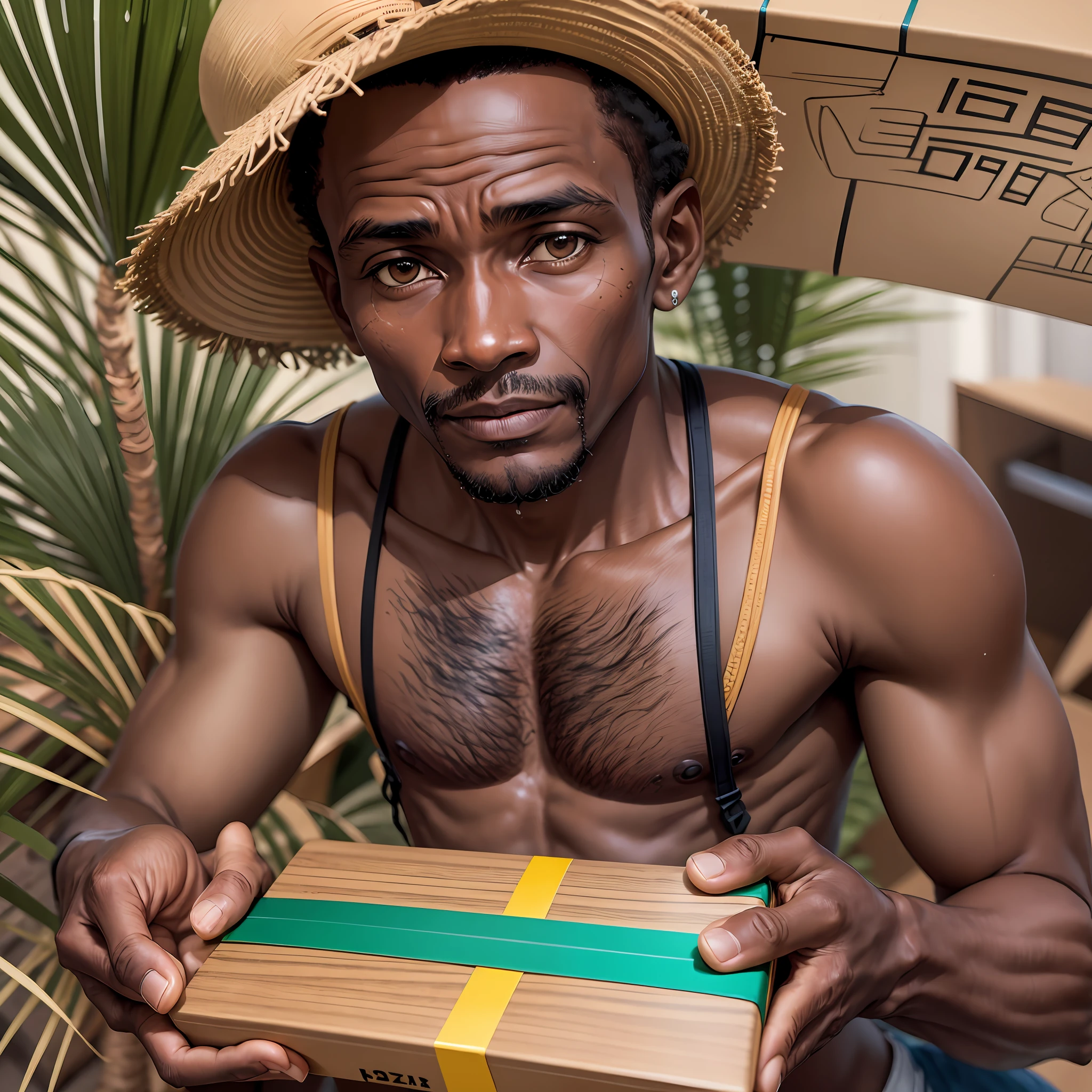 Mozambican man with a gift box from Brazil --auto --s2