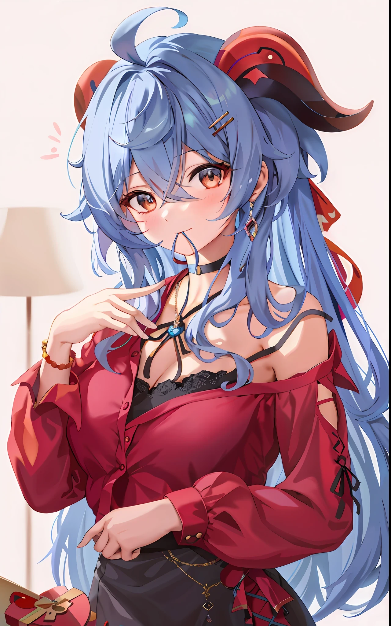 anime girl with blue hair and red dress posing for a picture, seductive anime girl, anime moe artstyle, trending on artstation pixiv, cute anime waifu in a nice dress, top rated on pixiv, digital art on pixiv, 8k high quality detailed art, zerochan art, detailed digital anime art, extremely detailed artgerm