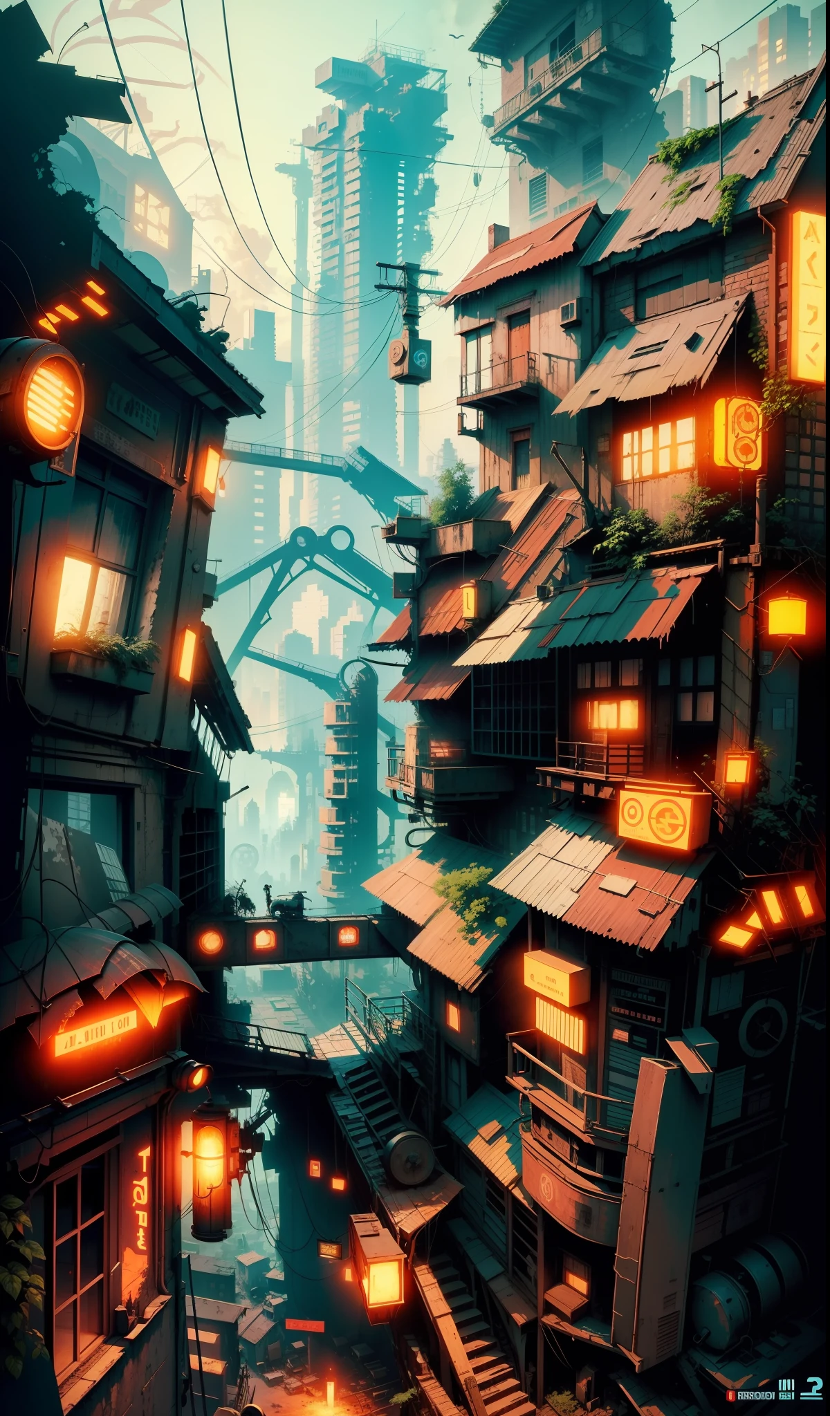 Illustration of old cityscape, dilapidation, ruins, retro atmosphere, cyberpunk, iron concrete atmosphere --auto --s2