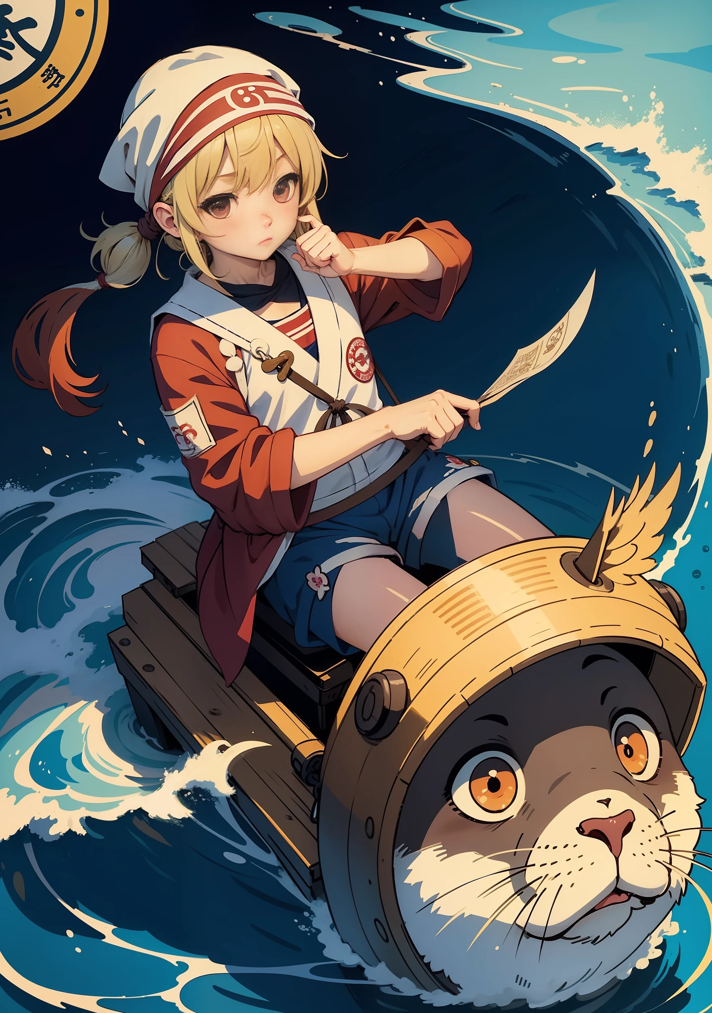 a cartoon seal with a bandana around its neck, concept art by Kishi Ganku, pixiv, shin hanga, ivan seal, shirabii, safebooru anime image, yuruyuri, the seal of fortune, official art, marin kitagawa fanart, awwwww, shuushuu anime image, gelbooru anime image, official illustration
