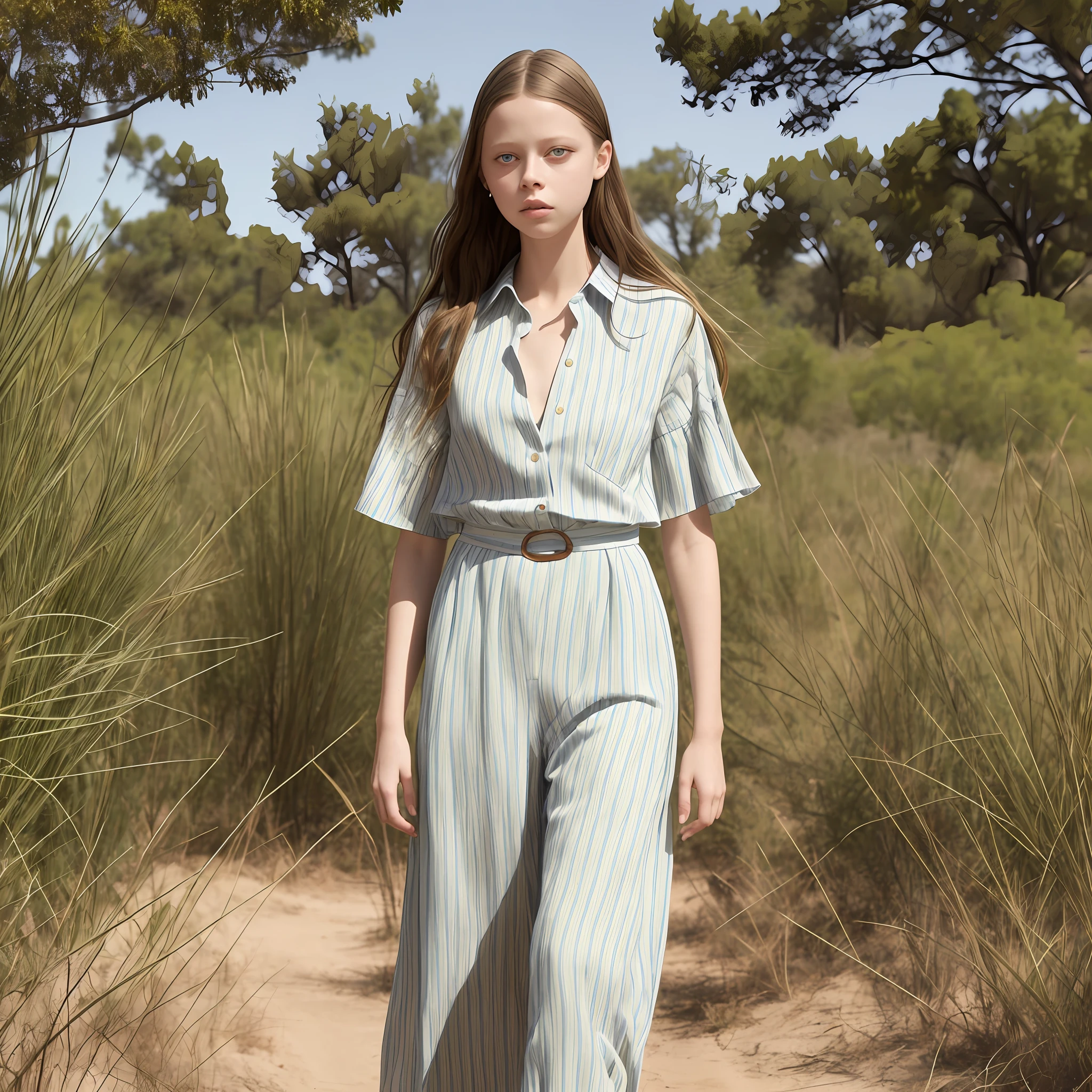 Actress Mia Goth in open-legged skirt jumpsuit Realistic open-legged, Western --auto --s2
