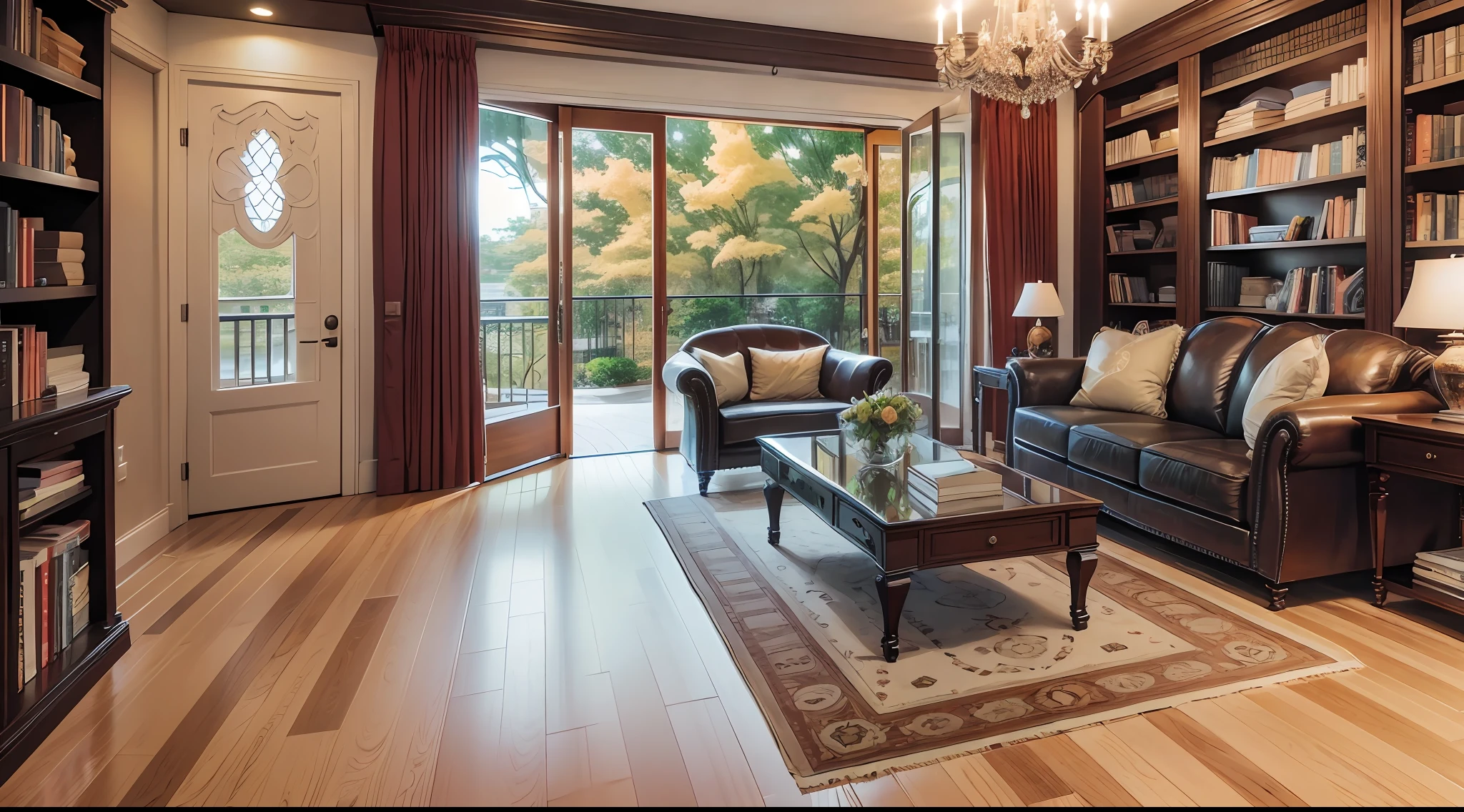 Spacious and exclusive lounge with bookshelves --auto --s2