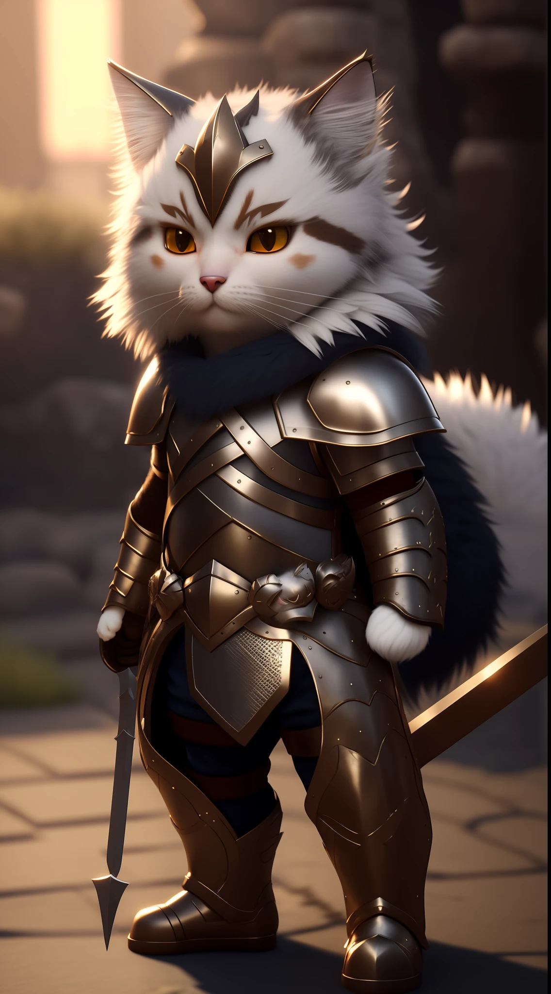 Super cute furry cat warrior in armor, realistic, 4K, super detailed, vray rendering, unreal engine, midjourneyart style