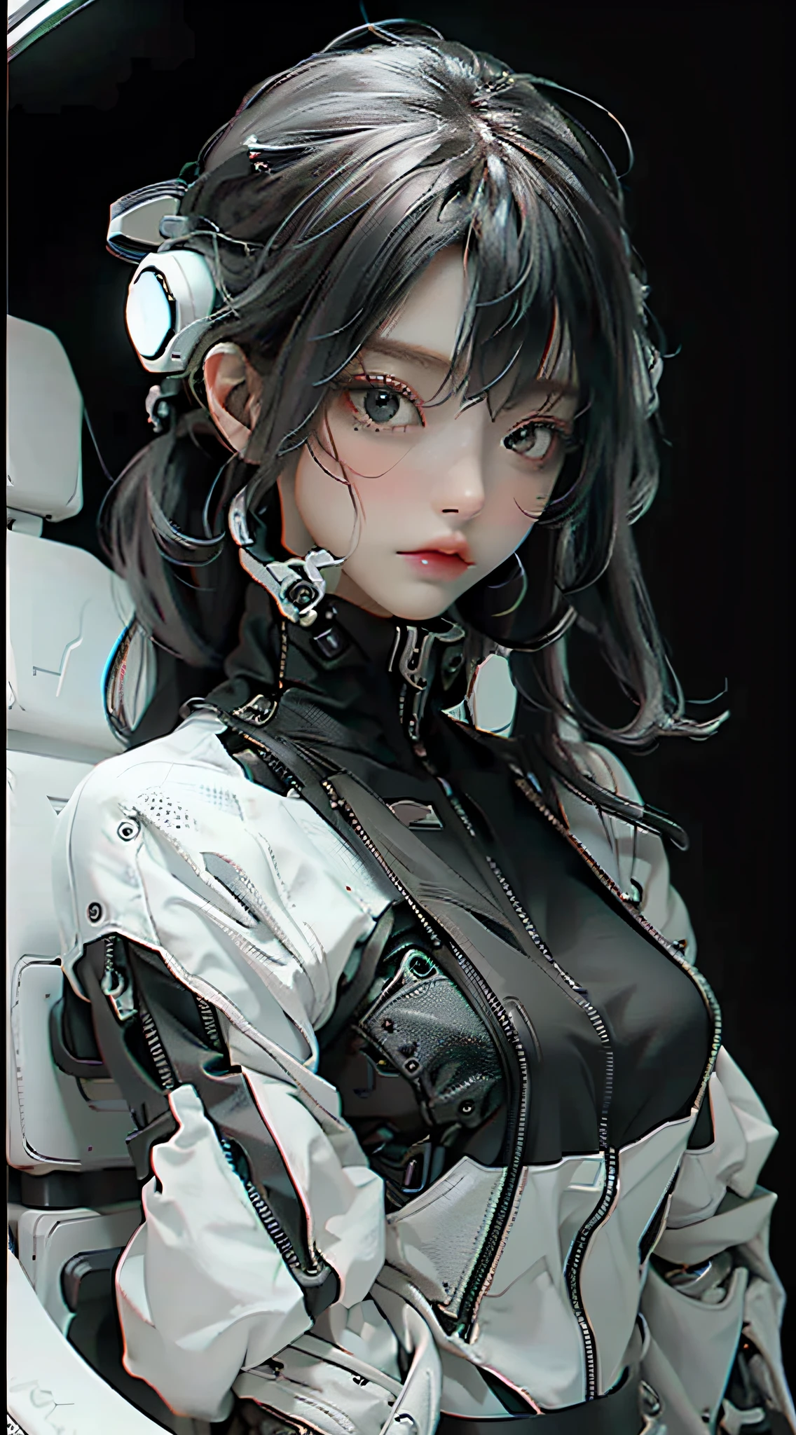 Mechanical background, black and white color scheme, inside the spaceship