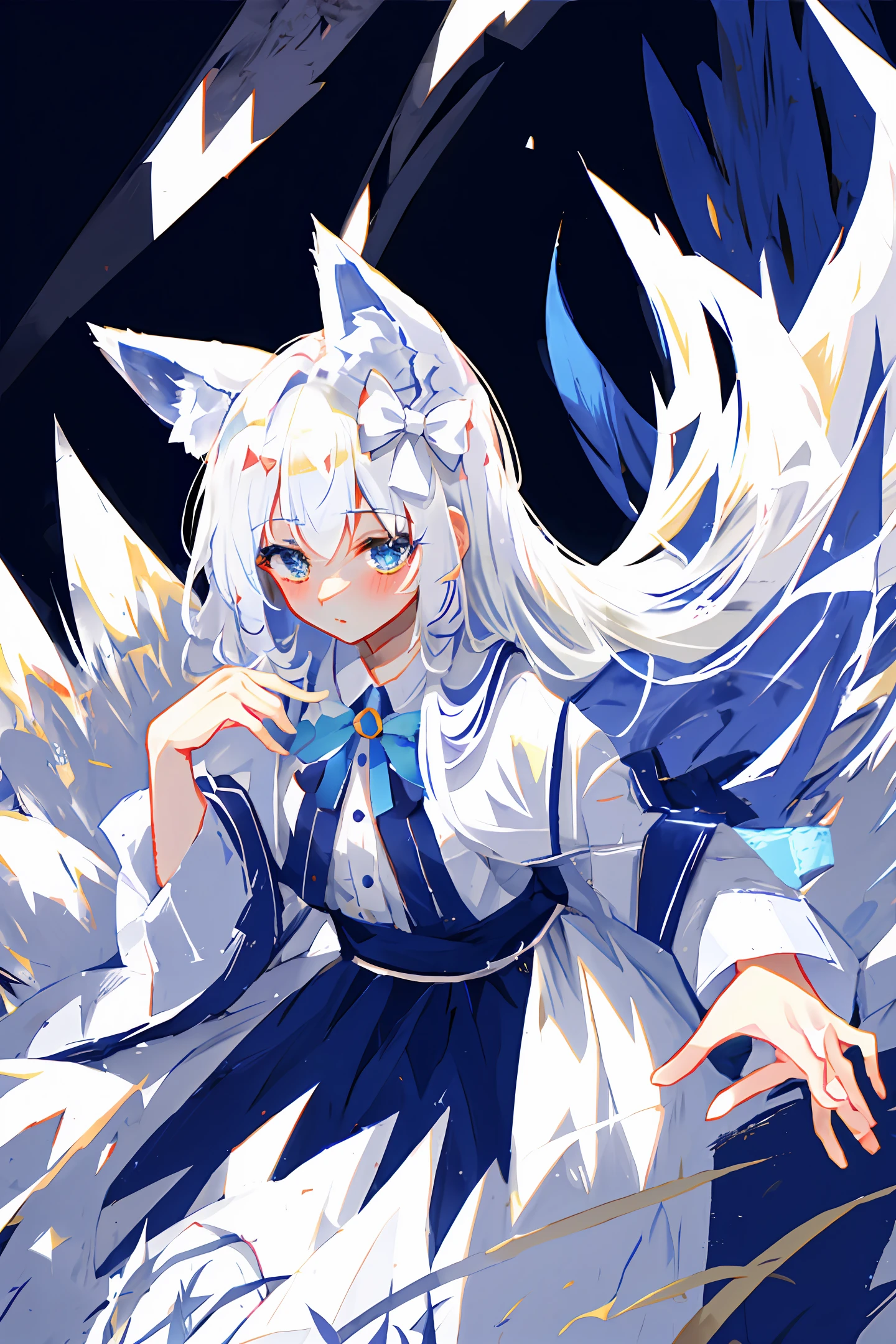 A shy fox, white hair, beautiful bow, HD quality, cute