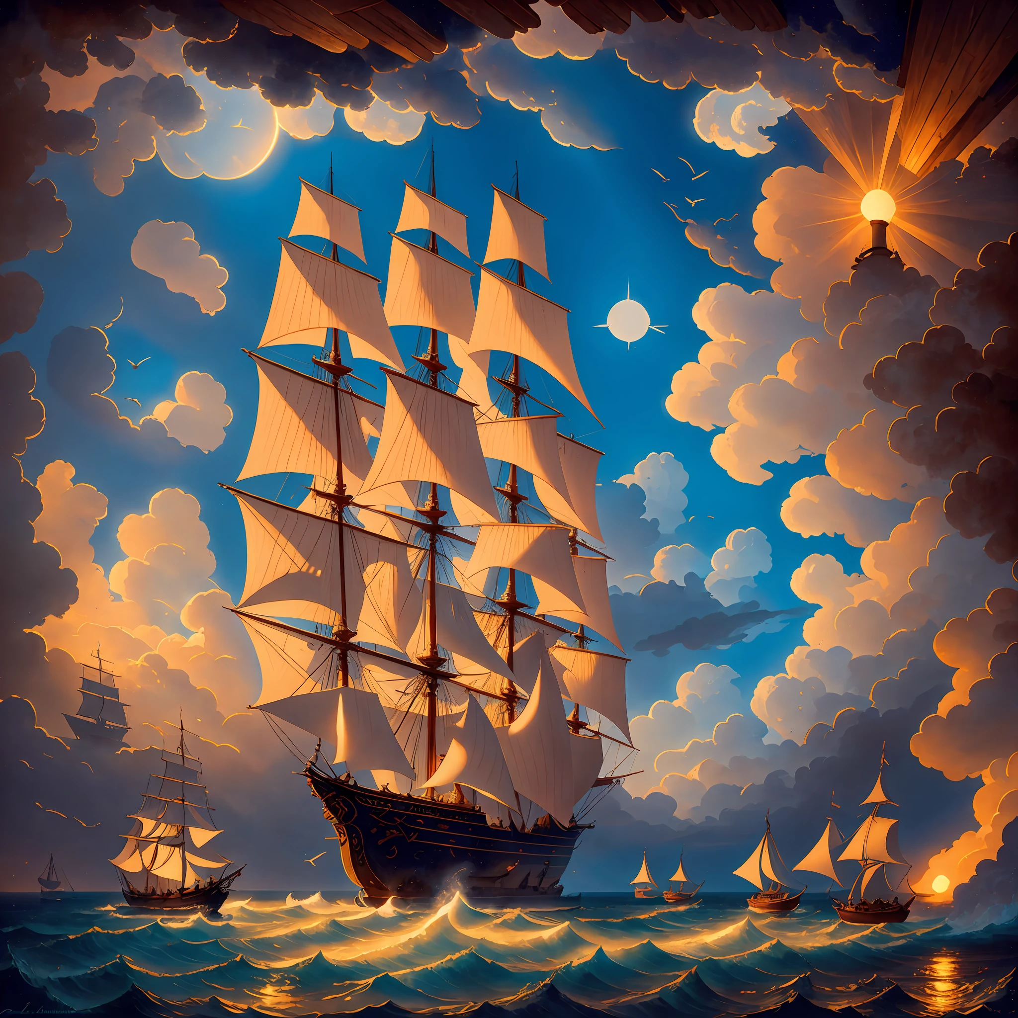 Light field photography, Frigate, cozy warm 17th century tavern, ultra high quality, luminism, maximalism, art by Ivan Aivazovsky