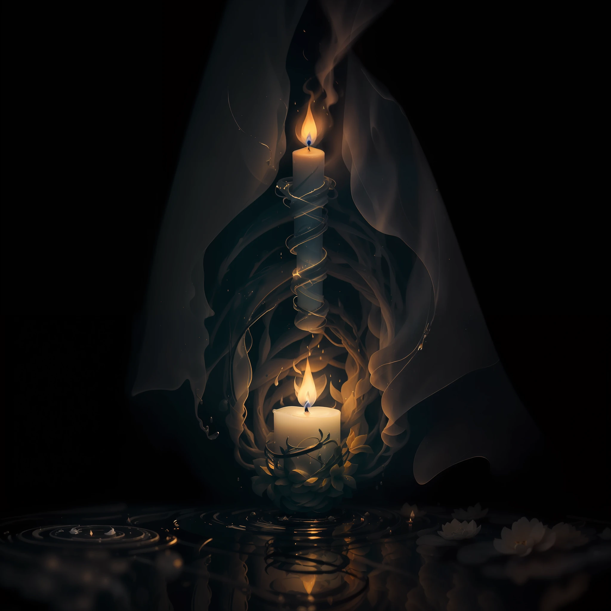 The image shows a backdrop of deep loneliness and darkness, where a single lit candle stands out. In the midst of the vast void, the candle emits a dim light, illuminating the environment around it. The soft, delicate light of the flame creates subtle contrasts between light and shadow, revealing faint outlines and details hidden in the dark.
However, upon closer inspection, one notices that the candle is rapidly melting. Its wax drips down the sides, forming small puddles around the base. This depiction symbolizes the candle's weariness in continuing to light, revealing an exhausting effort to keep its flame burning.
Despite the evident fatigue, the candle persists in its mission to illuminate space. Its fragile, wavering glow brings a sense of vulnerability, but also a message of hope and resistance. The candle represents the inner strength that seeks to find meaning and meaning in the midst of loneliness and darkness, even if it is challenging and requires a great deal of effort.
The image evokes a feeling of melancholy, but also of perseverance. Even when the candle flame is dimming, its light is still able to provide some comfort and guidance in the darkness. It is a reminder that even in the most difficult and lonely times, there is a spark of hope that can light the way forward.