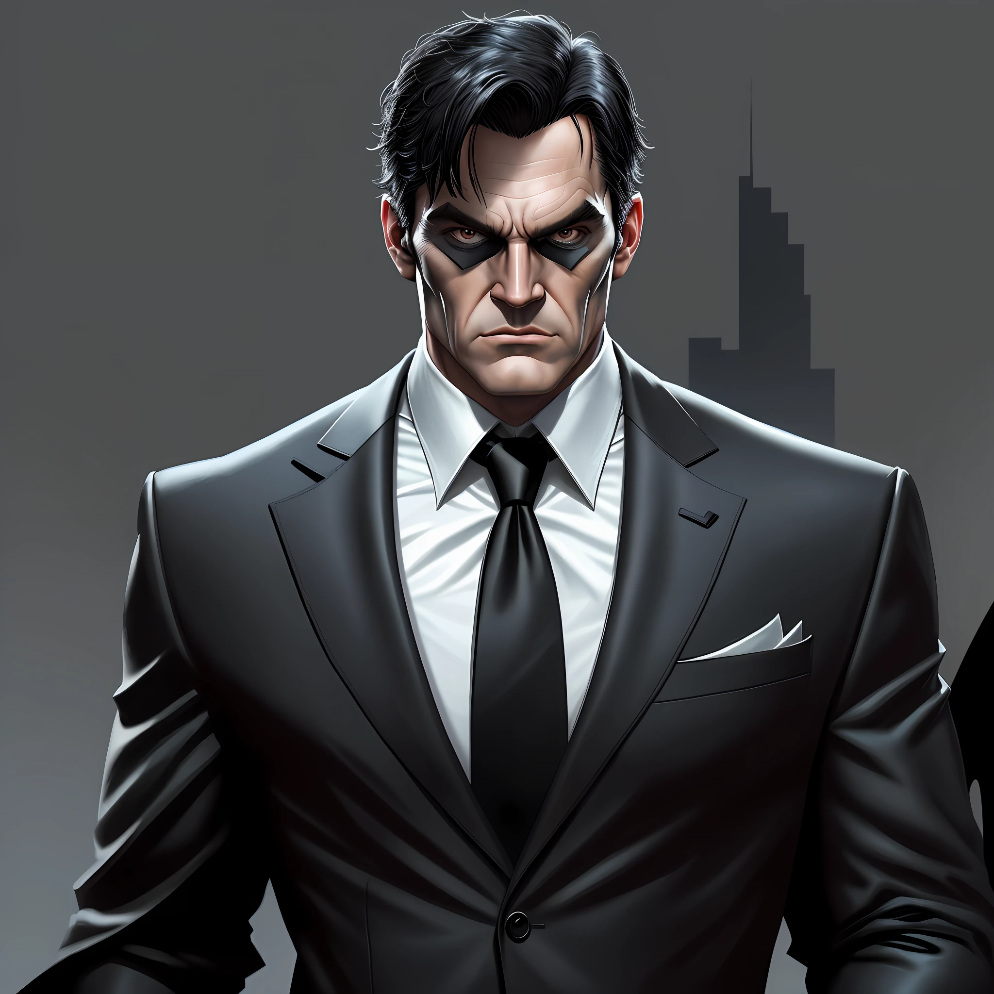 Batman in 0mib style, illustrator, masterpiece, high quality, 8k, high resolution, high detail, serious