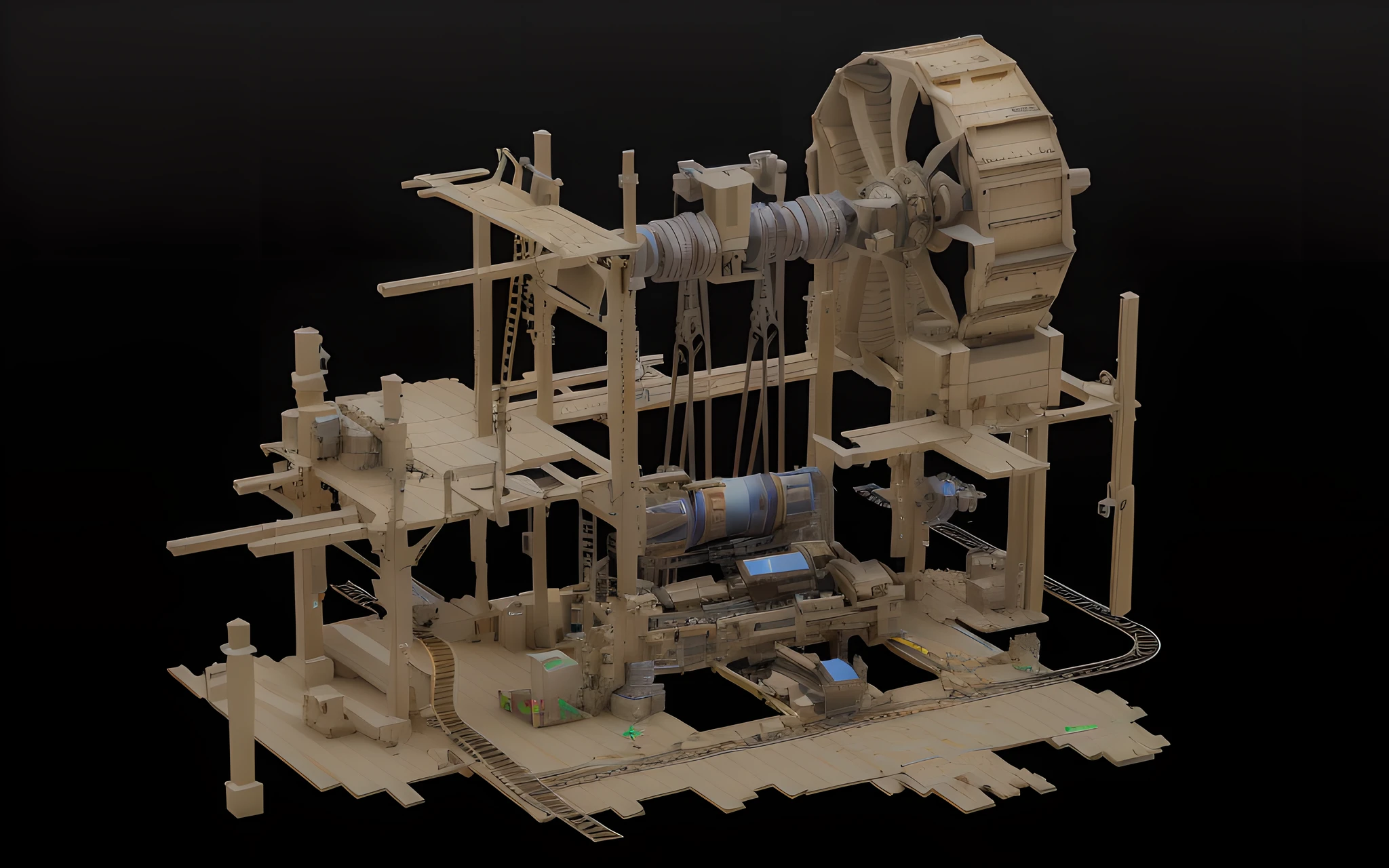 there is a 3d image of a machine that is on a table, complex 3d scene, highdetailed, intricate mine, rendered in cinema4d, rendered in cinema 4 d, hyper detailed 3 d render, complex 3 d render, complex 3d render, hyper detailed 3d render, 3 d render stylized, rendered in arnold engine, rendered in keyshot