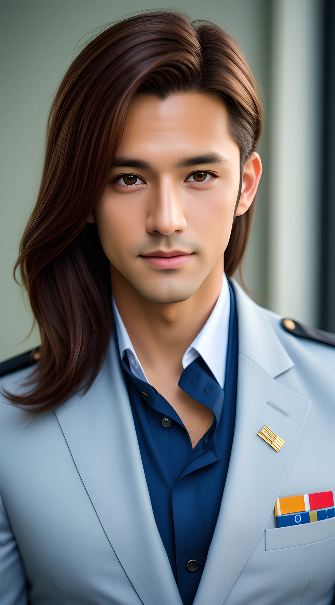 (male), handsome male CA, flight attendant, tanned, muscular, full body, chest visible from uniform, (high detail: 1 in 1), natural skin, high quality, NSFW, beautiful eyes, (detailed face and eyes), (face: 1 of 2), noise, real photo, PSD, sharp focus, high resolution 8K, realistic, professional photo, 8K UHD, soft lighting, high quality, film grain, fujifilm XT3