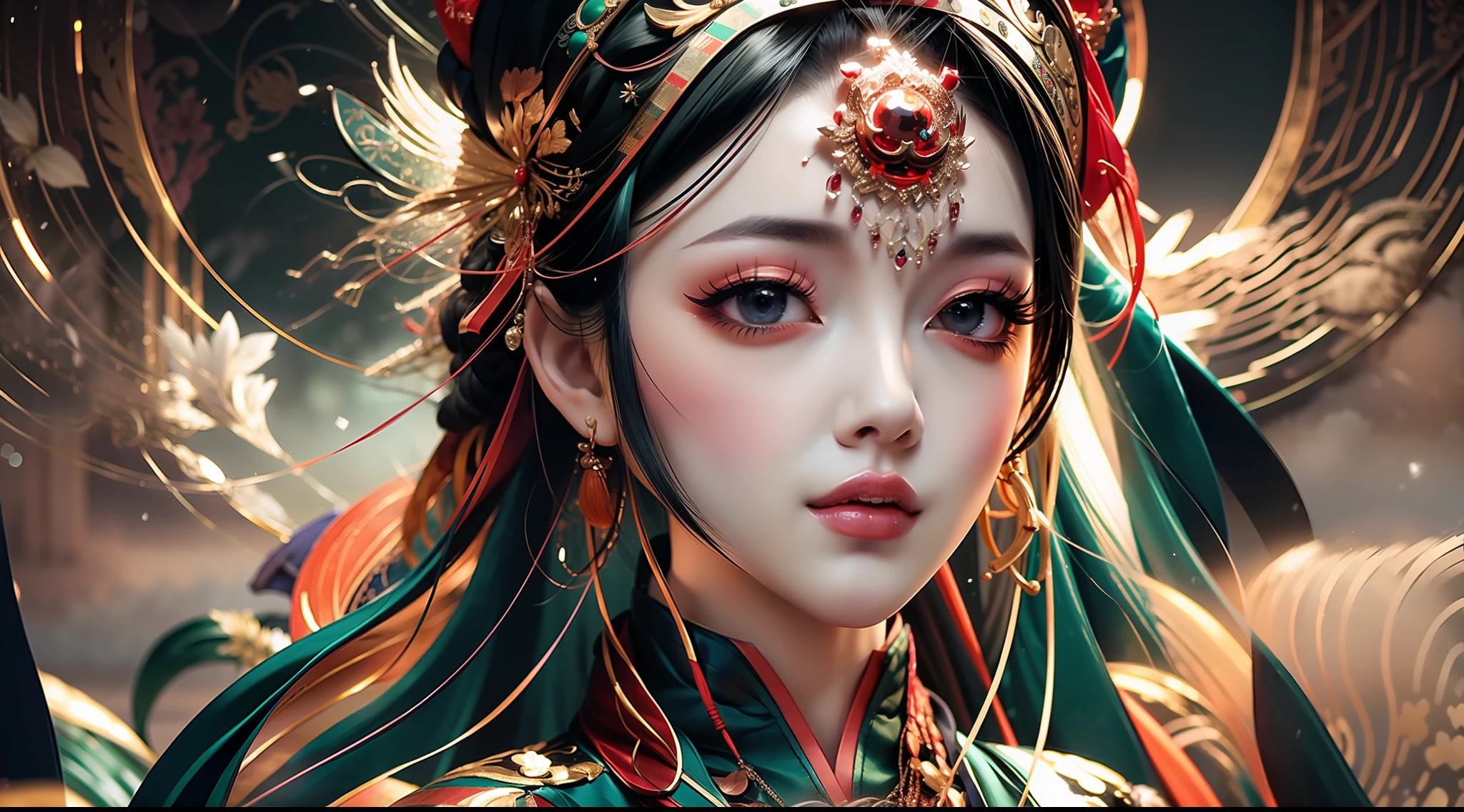 1 woman, Chinese style, beautiful face, straight features, fair and moist skin, large and bright eyes, long eyelashes slightly upturned, high nose bridge, plump and bright lips, long and black hairstyle, usually tied into a high ball head, hair sometimes decorated with some ribbons, hairpins, etc., making her more delicate, petite and delicate, curvy, but also very flexible, light and flowing in action, Song Han uniform, light and lively, clothes color is green or orange