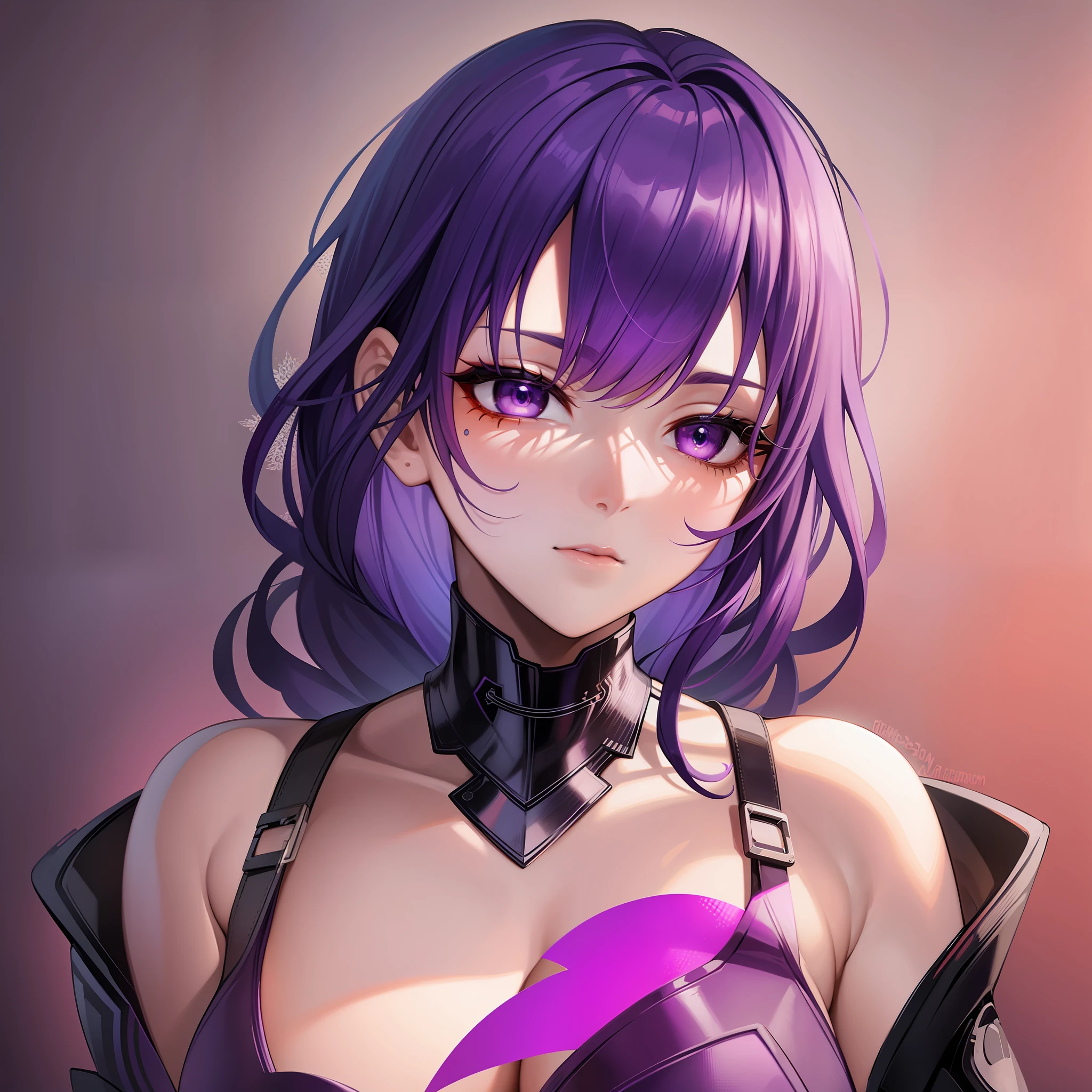 raiden shougn, purple hair, purple eyes, a girl wearing trendy orange sunglasses , with an orange background, portrait