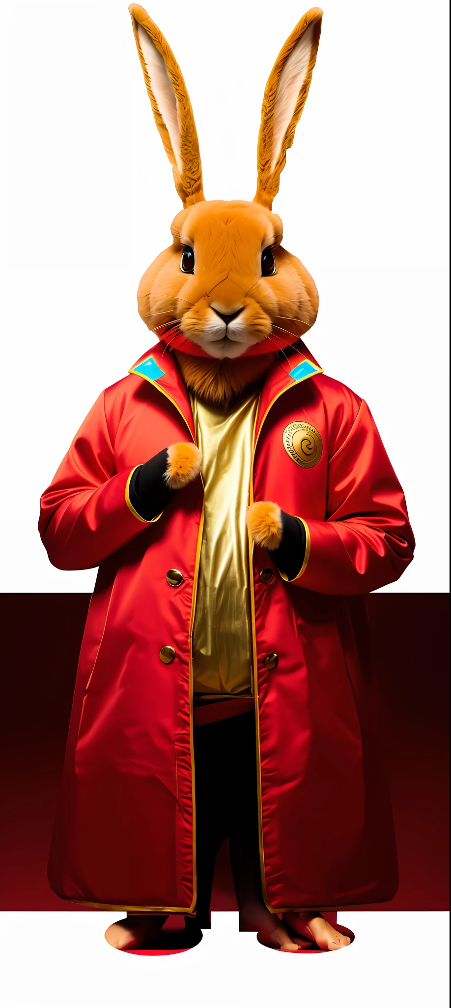 An anthropomorphic male rabbit wearing a Tang costume with a gold pattern in the main color of red, no_humans, depth of field, to8contrast style, deep shadow, (dark: 1.4), (8k, RAW photo, best quality, masterpiece: 1.2)