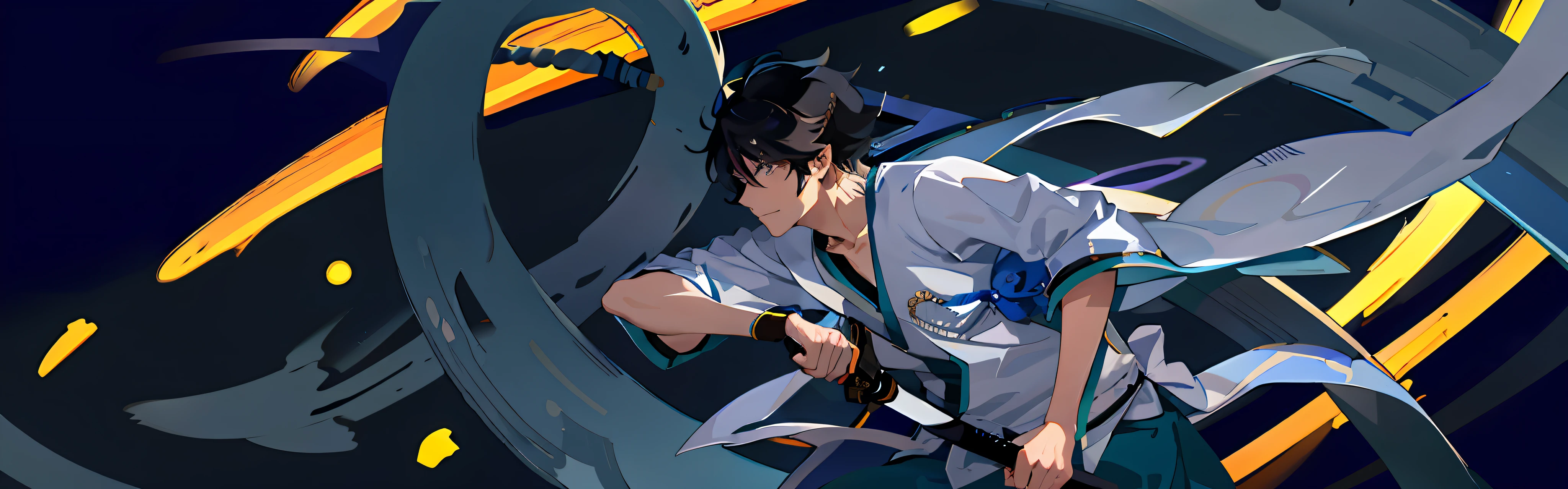 anime character with a sword and a white shirt on, inspired by Okumura Masanobu, detailed fanart, fanart, inspired by Kanō Sansetsu, inspired by Itō Ogura Yonesuke, demon slayer rui fanart, handsome guy in demon slayer art, painted in anime painter studio, inspired by Urakusai Nagahide, digital anime illustration