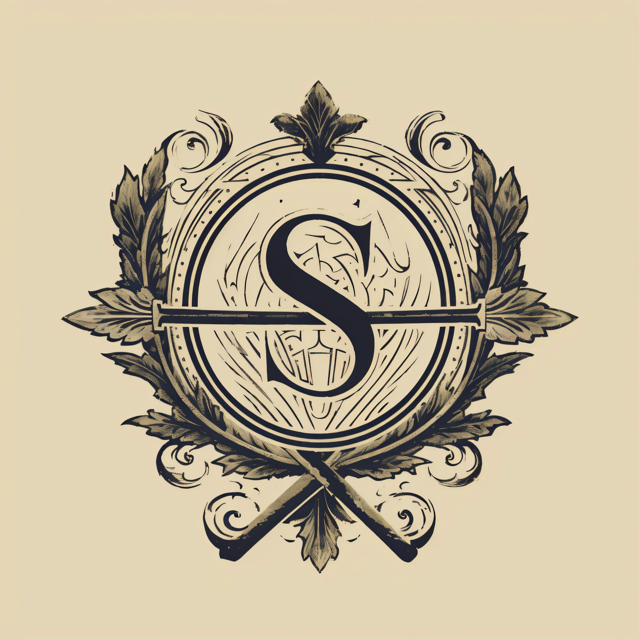 a close up of a monogramed logo with a sword and a shield, letter s, style of hydro74, vintage typography, by Brian Snøddy, by Sebastian Spreng, sigil, engraved vector, highly detailed illustration.”, by Adam Szentpétery, style of ade santora, style lettering, with symmetry intricate detailed