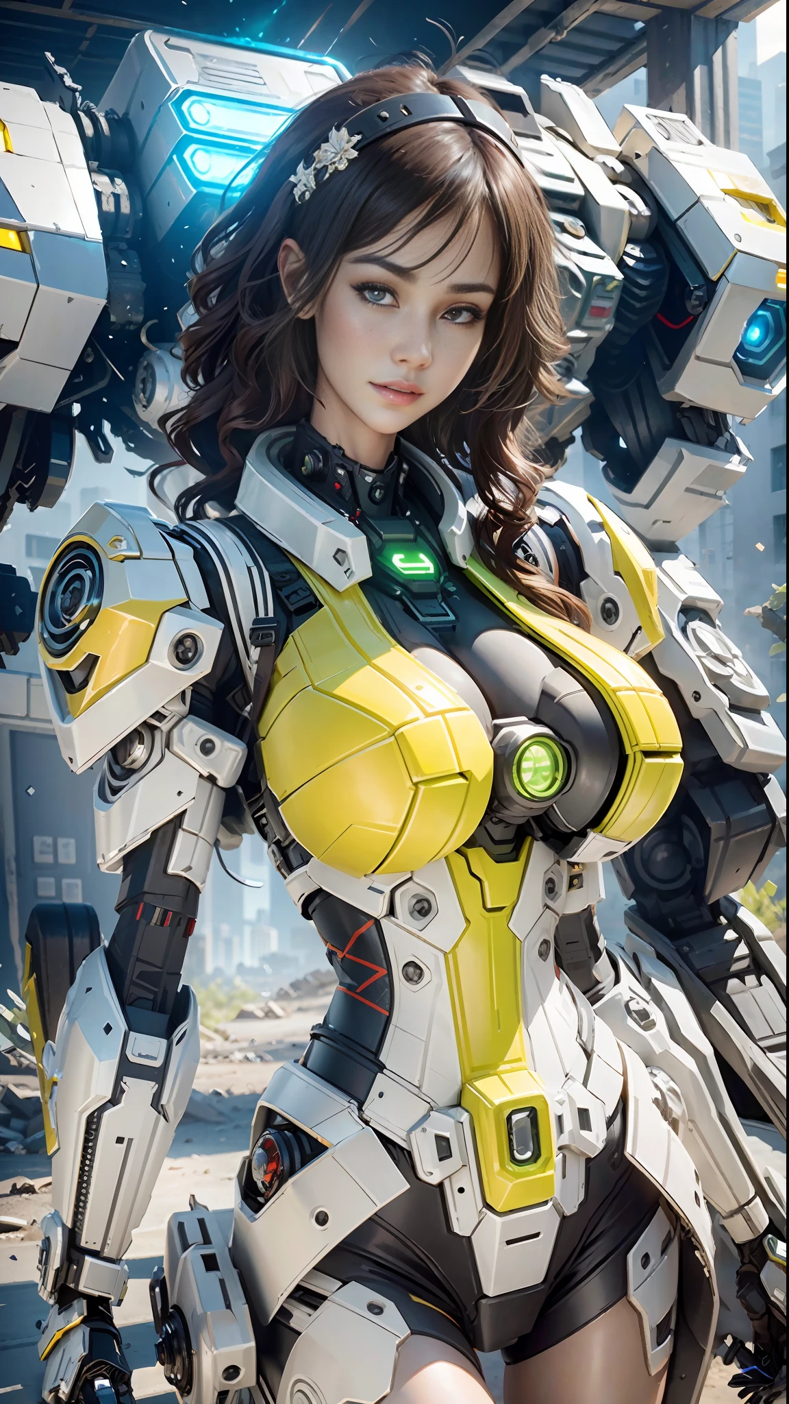 ((Best Quality)), ((Masterpiece)), (Very Detailed:1.3), 3D, Shitu-mecha, Beautiful cyberpunk super sexy big breasts woman with her mecha in the ruins of the city of the forgotten war, ancient technology, HDR (High Dynamic Range), busty, sexy, big tits, ray tracing, nvidia RTX, super resolution, Unreal 5, subsurface scattering, PBR texture, post-processing, anisotropic filtering, depth of field, maximum sharpness and sharpness, multi-layer texture, Albedo and specular mapping, surface shading, accurate simulation of light-material interactions, perfect ratios, octane rendering, duotone lighting, low ISO, white balance, rule of thirds, wide aperture, 8K RAW, high efficiency sub-pixels, subpixel convolution, luminous particles, light scattering, Tyndall effect