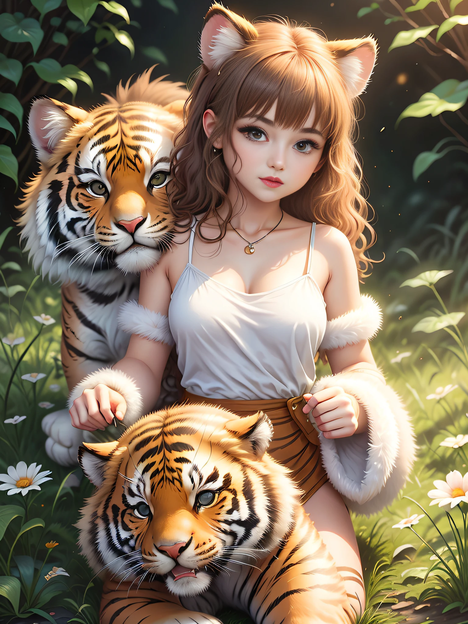 1 girl and tiger photo, cute fur,