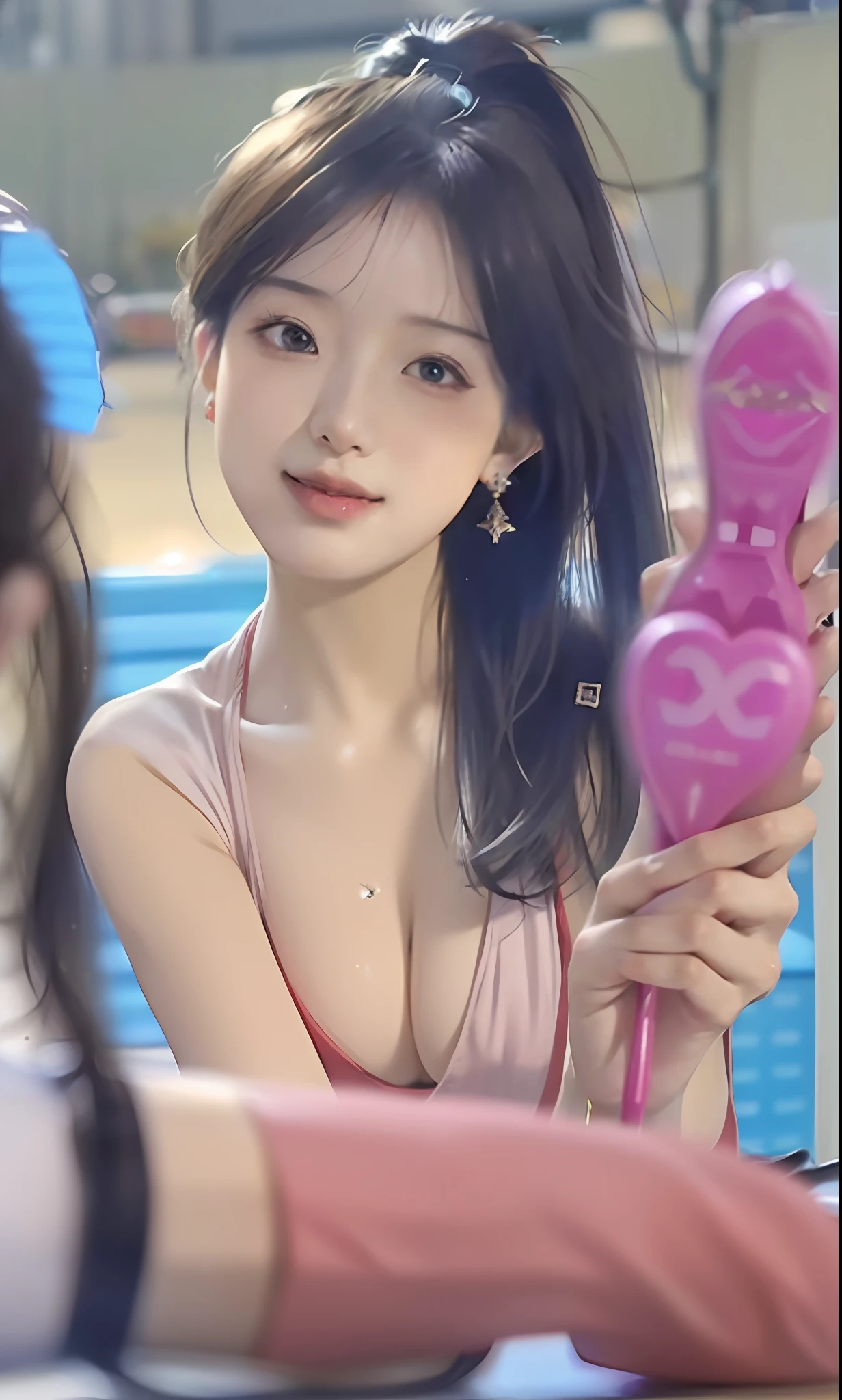 (8k, RAW photo, photorealistic:1.25) ,( lip gloss, eyelashes, glossy side, shiny skin, best quality, super high resolution, depth of field, chromatic aberration, caustics, wide light, natural shadow, Kpop idol) Watch the audience with serenity and goddess-like happiness, swimsuit, sexy