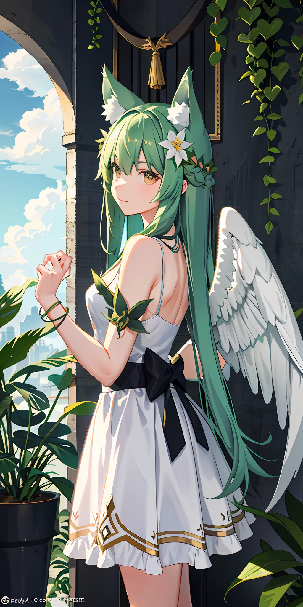 wolf ears, plant, plant goddess, wings, tall, 3d