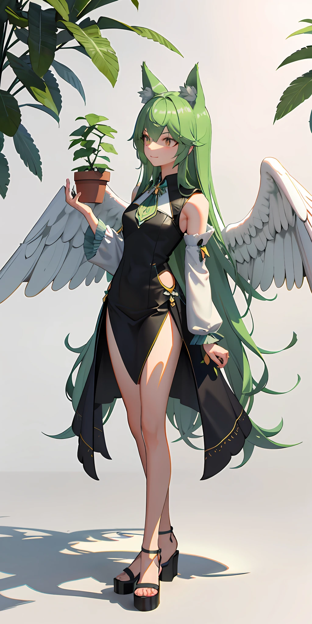 wolf ears, plant, plant goddess, wings, tall, 3d