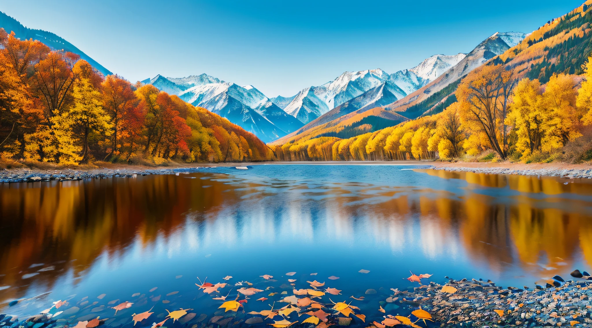 Beautiful mountains and rivers, autumn leaves fluttering, background image, SLR, (50mm Sigma f/1.4 Zeiss lens, f1.4, 1/800s, ISO 100, photo: 1.1) --auto --s2
