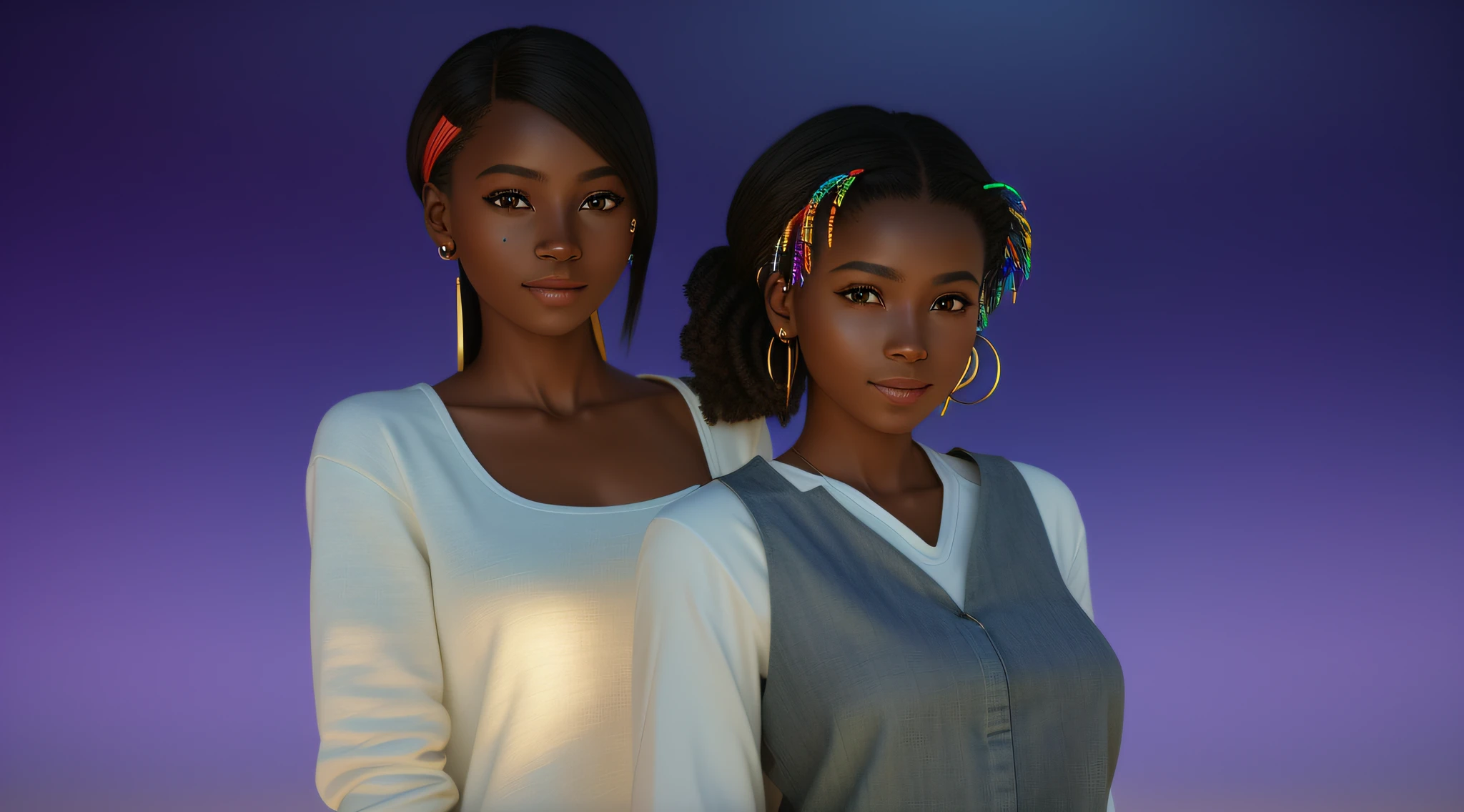 realism portrait of a girl ((dark skin color)) cute, afro-futuristic, cute smile, ((on a swing)), wearing colorful T-shirt and jeans, current fashion, long hair tied up, (et , earrings)), background dark lighting, close-up, product view, detailed facial details, perfect face, sharpness, trend art, sharp facial details, cgsociety, ultra high quality digital art, hyper exquisite details, 4k, 8k lighting smooth, --iso 100 dreamy, fashion -