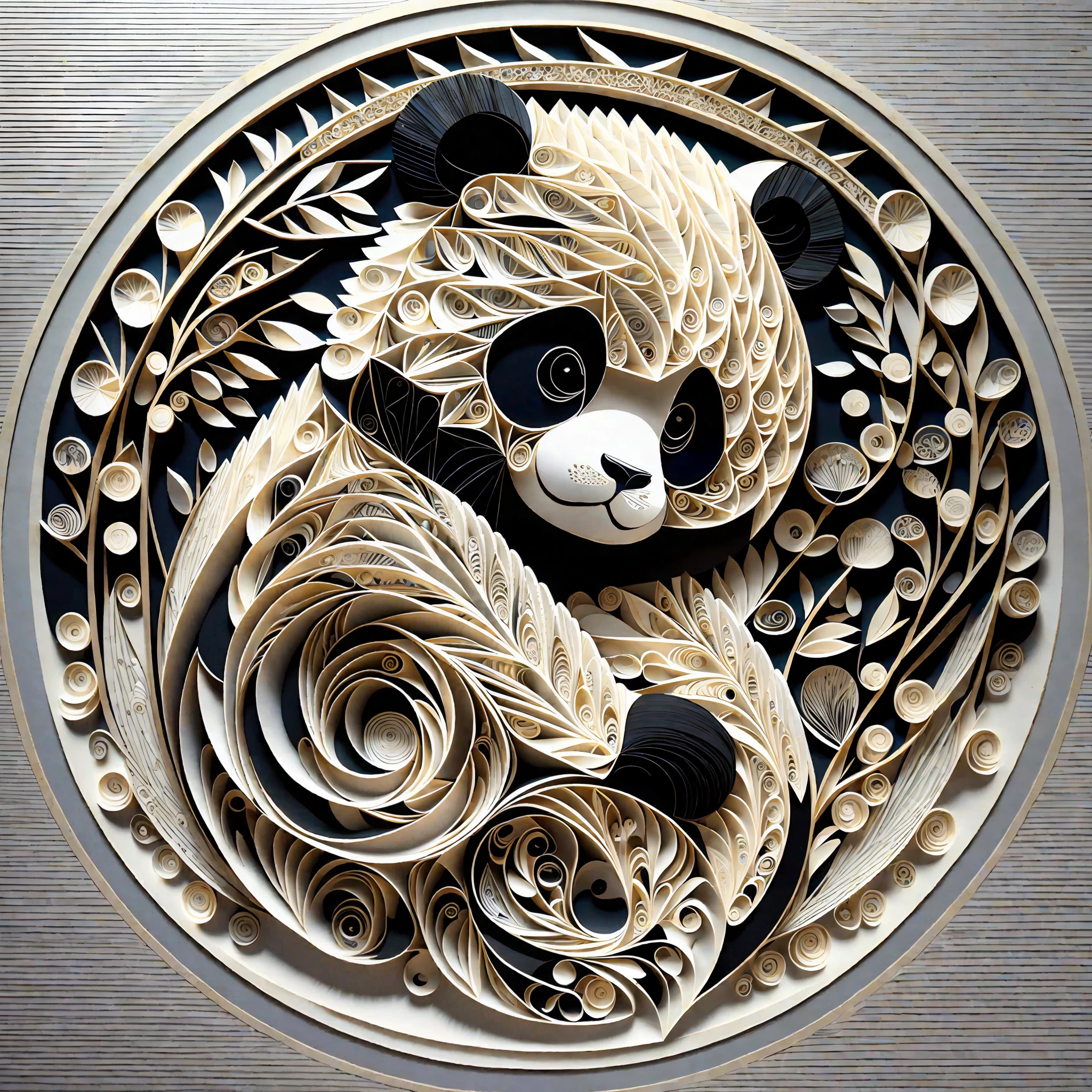 panda, multi dimensional quilling paper, art,
yang08k, beautiful, black and white,
masterpieces, top quality, best quality, official art, beautiful and aesthetic,