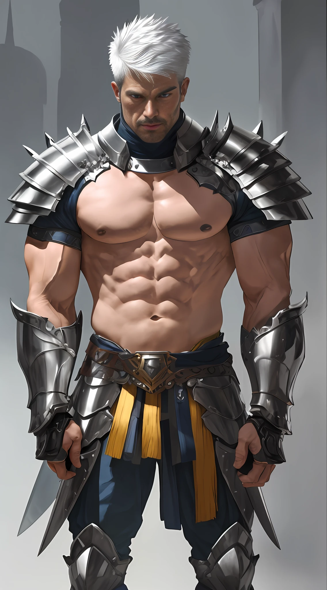 Close up of a strong and muscular English male, a man holding a sword in armor, attractive strong male with armor, male warrior, muscular male hero, human male paladin, male paladin, charismatic male armor, human male character art, thick armor, photo of adult male warrior, armored warrior, male warrior silver armor, sci-fi armor!