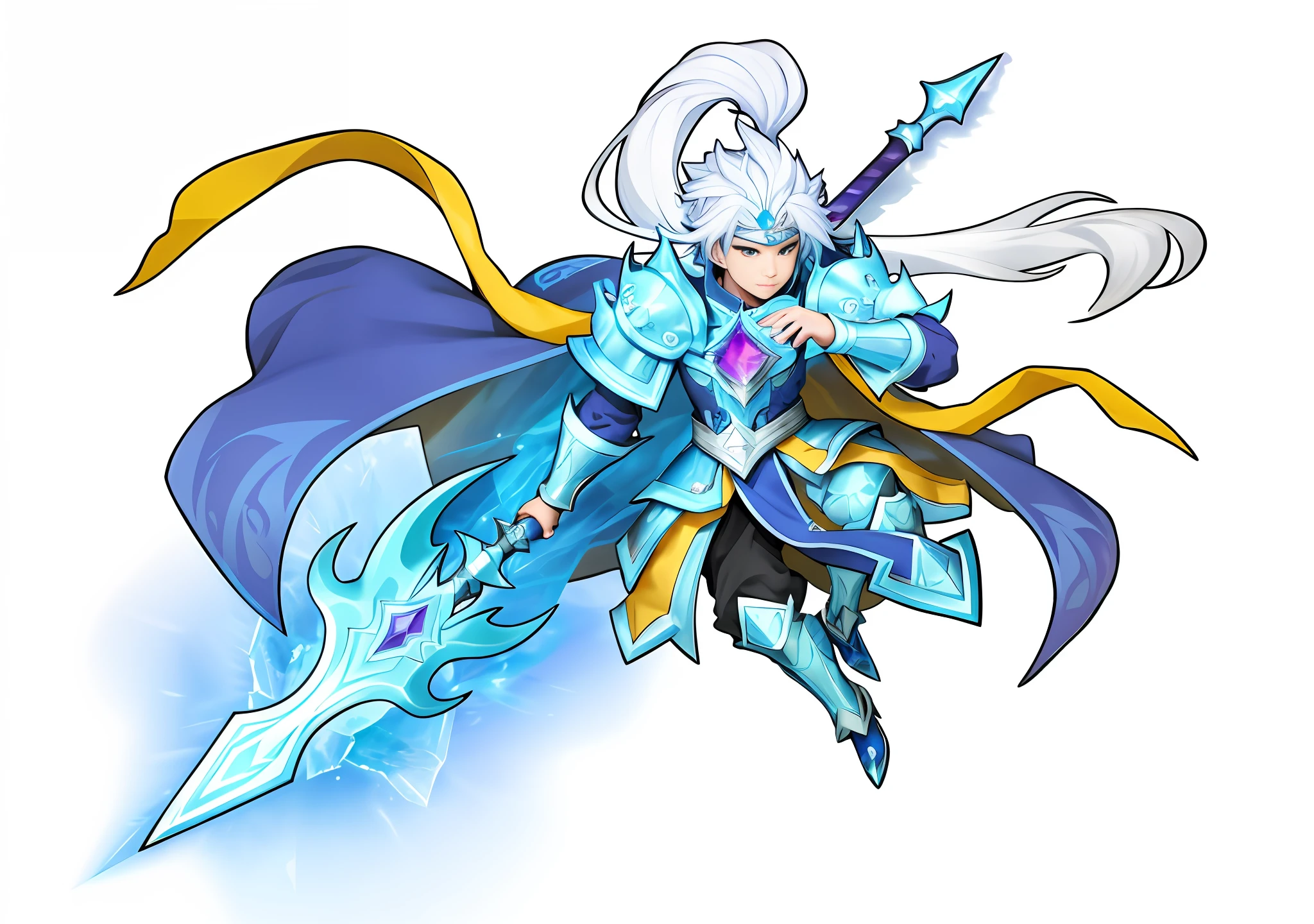Cartoon characters with close-up of sword and sword, ice mage, ice crystal armor, maple story character art, opal armor, epic mage boy character, hero 2 D fan art art, ice witch, ice and storm queen, blue and ice silver armor, water armor, silver ice reflection armor, hero character art