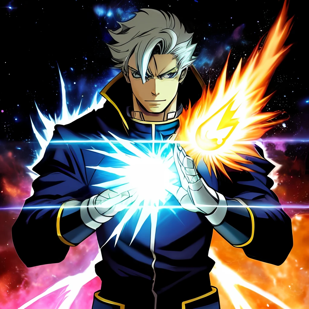 Make a character overpower, a human who use his elemental powers, he and space