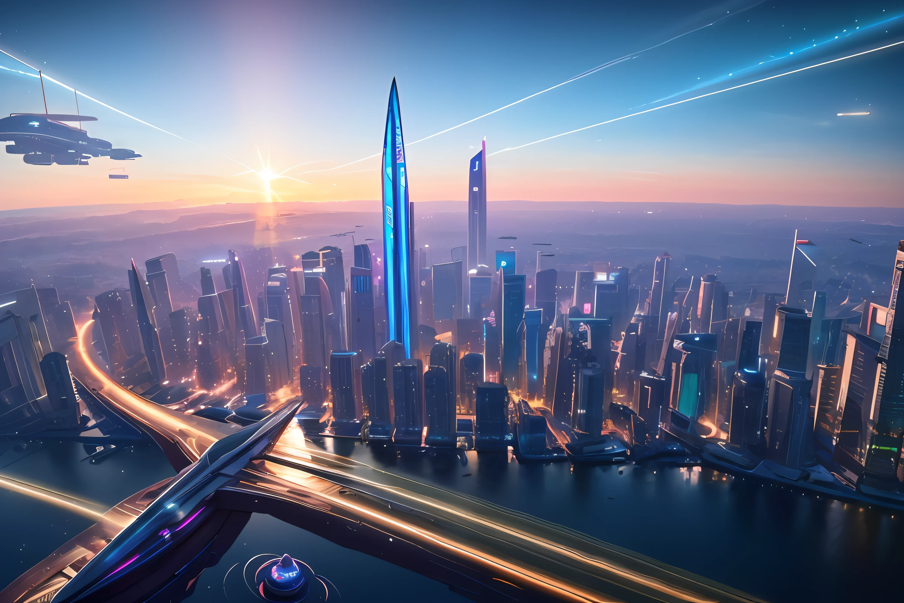 Spaceship flying over city in space station, planets in background, highly Arstation and Beeple, futuristic spaceport, space opera and dystopian style, cyberpunk city in the distance, epic beautiful space sci-fi, photos of futuristic cityscape, futuristic city in background, sci-fi space game art, futuristic cyberpunk city, cyberpunk space colony, masterpiece, epic, majestic, best quality, very high resolution, 8k, hdr, digital photography, clear beautiful, iridescent, transparent, translucent, reflection, refraction, diffraction, caustic, volumetric light, volumetric shadow, (very detailed and refined: 1.2), (very delicate and beautiful: 1.2), partial backlight, (lighting outside the sunset frame and nearby lighting: 1.3), (realistic lighting: 1.2), (dynamic colors from lighting: 1.2), (complex details: 1.3), ultra-detailed, surreal, (sharp focus: 1.2), (SFW: 1.2),