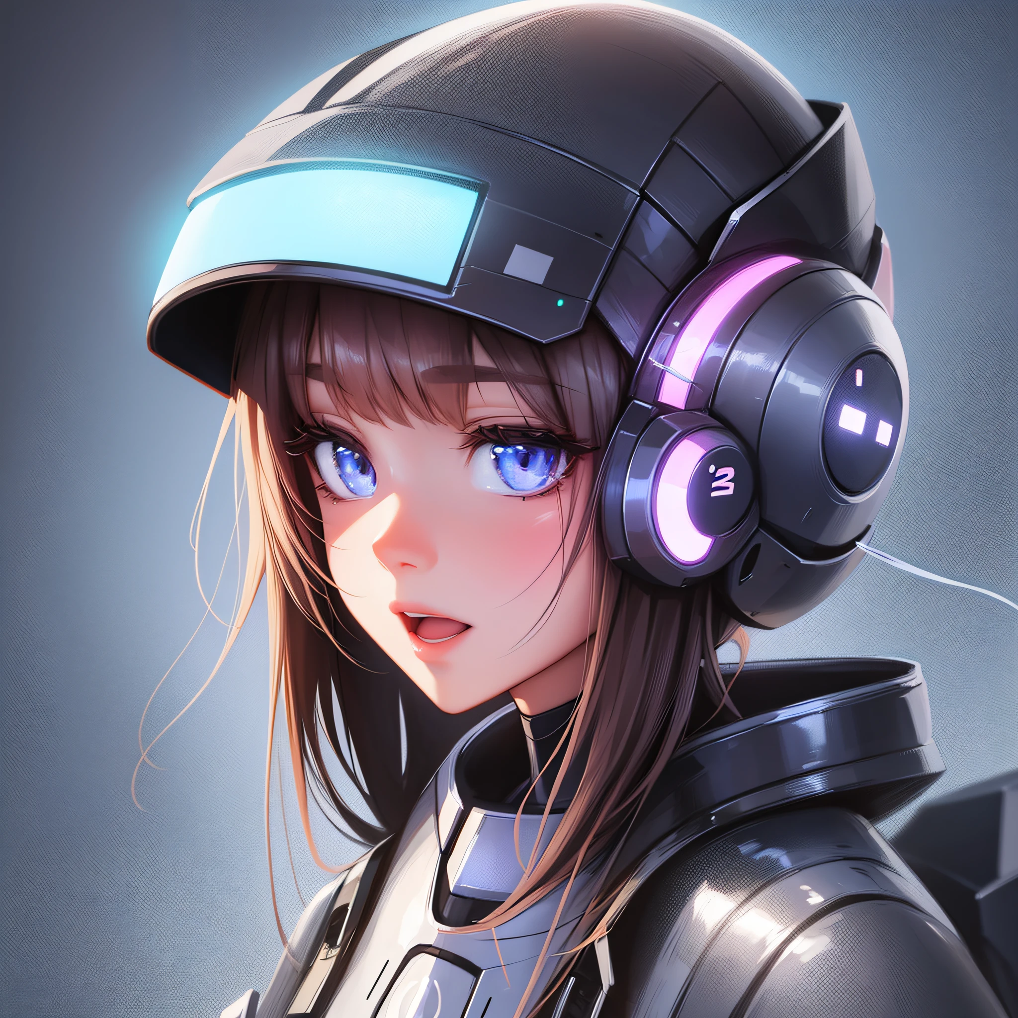 create an ultra detailed cyber realistic anime girl icon with futuristic robot lake landscape --auto --s2