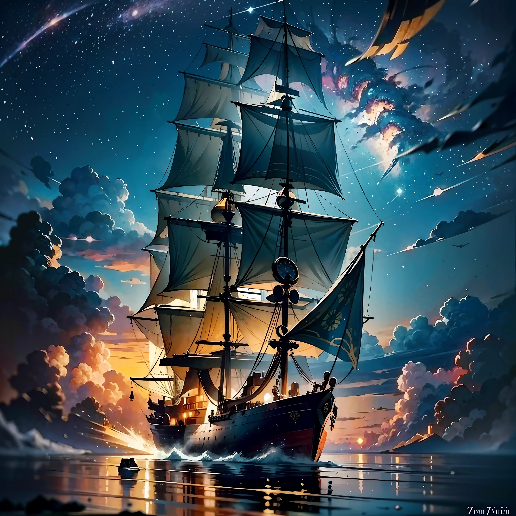 Light field photography, Frigate, cozy warm 17th century, ultra high quality, luminism, maximalism, art by Ivan Aivazovsky