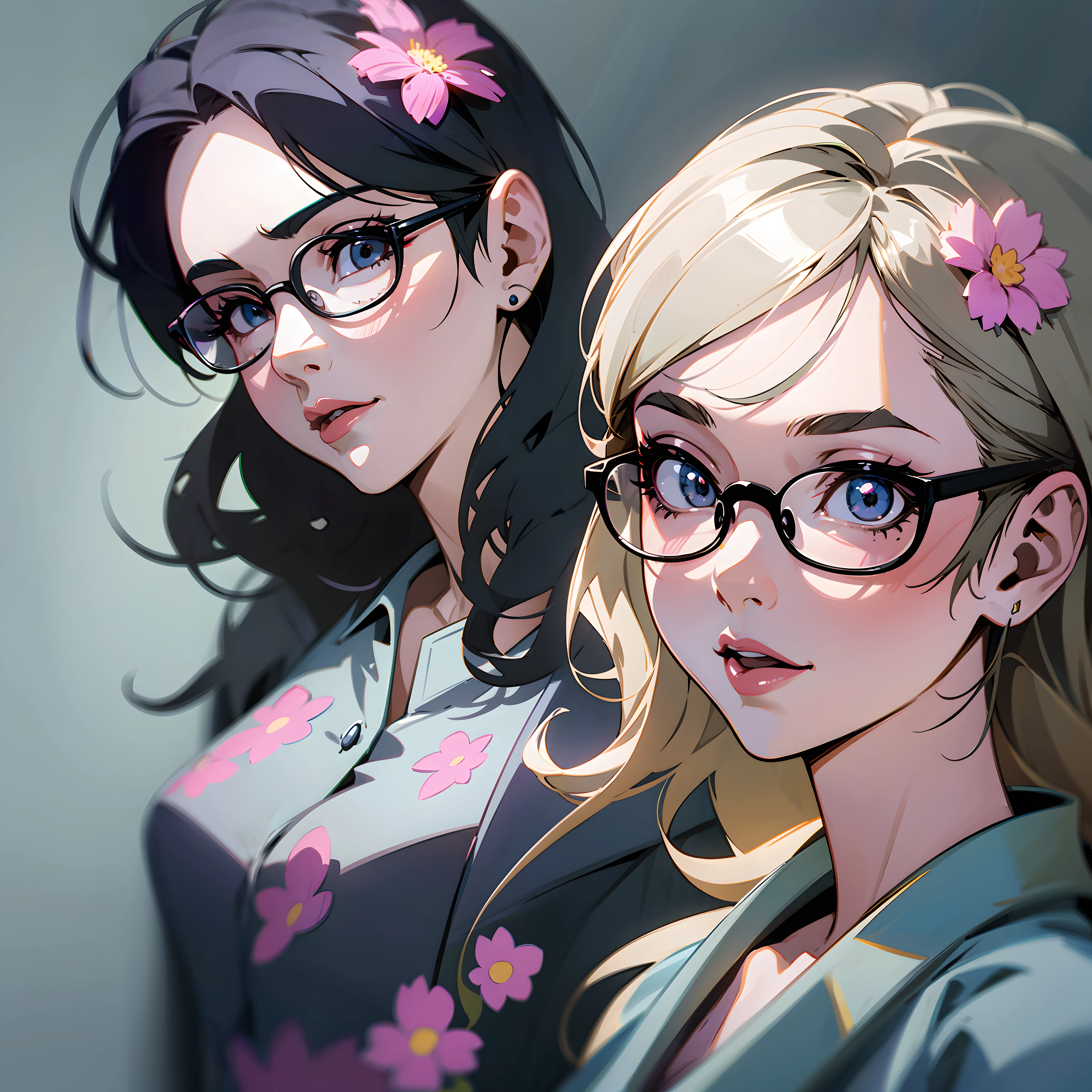 There is a woman with glasses and a flowered shirt, stylized realistic anime, 3D stylized render, stylized 3D, 3D style anime, stunning detailed art style, cartoon art style, to rent 3D artist, highly detailed character, 3D realistic anime style, close-up character, 8k high quality detailed art, highly detailed character design + A drawing version of The Office characters in a day at the office --auto --s2